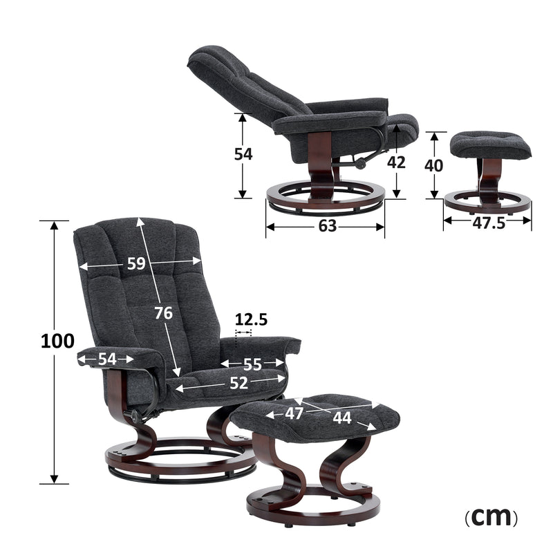 MCombo Relaxsessel mit Hocker, 360°drehbarer Fernsehsessel mit Liegefunktion, bis 130 Kg belastbarer TV-Sessel, moderner Ruhesessel für Wohnzimmer, 9019