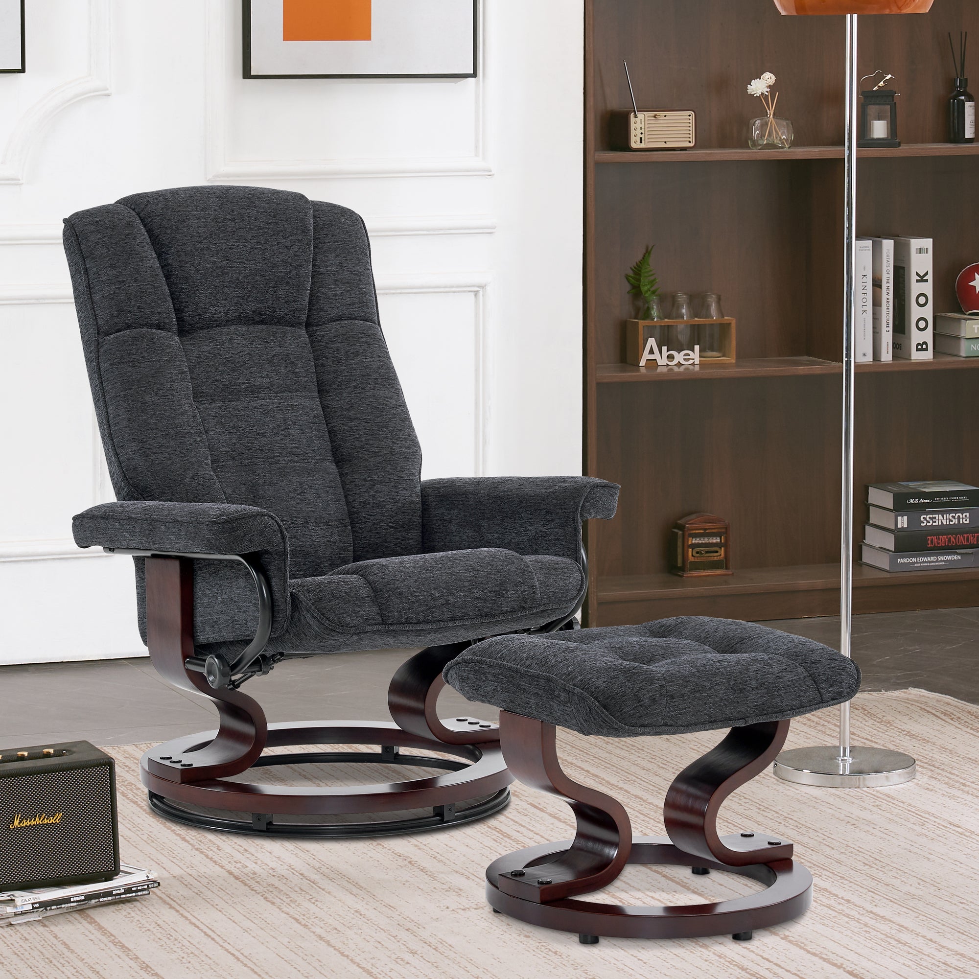 MCombo recliner chair with footstool, 360° swivel TV chair with reclining function, up to 120 kg load capacity, modern recliner chair for the living room, 9019 