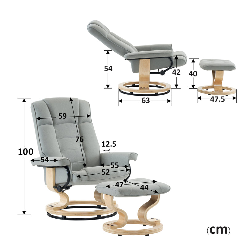 MCombo Relaxsessel mit Hocker, 360°drehbarer Fernsehsessel mit Liegefunktion, bis 120 Kg belastbarer TV-Sessel, moderner Ruhesessel für Wohnzimmer, 9019