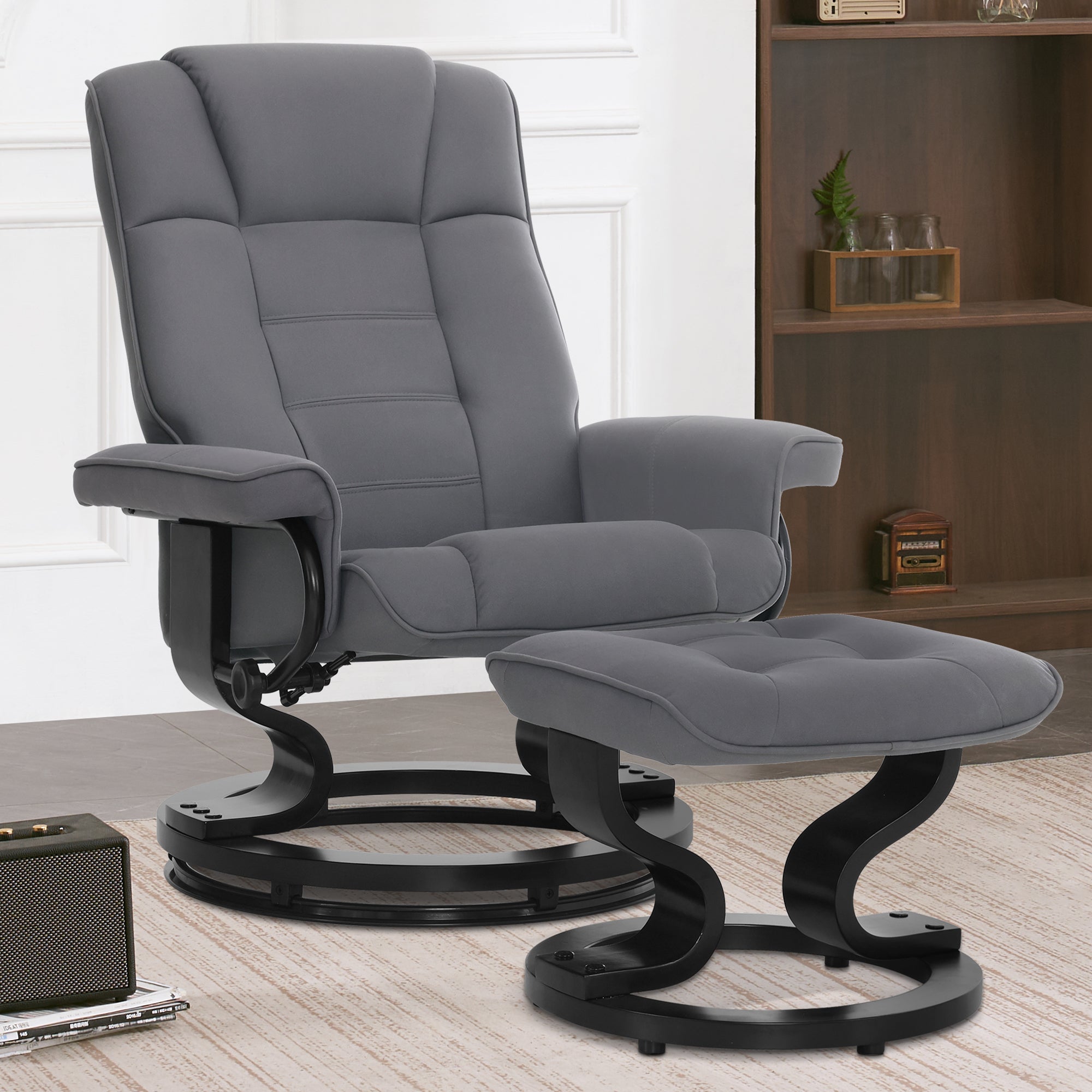 MCombo recliner chair with footstool, 360° swivel TV chair with reclining function, up to 120 kg load capacity, modern recliner chair for the living room, 9019 