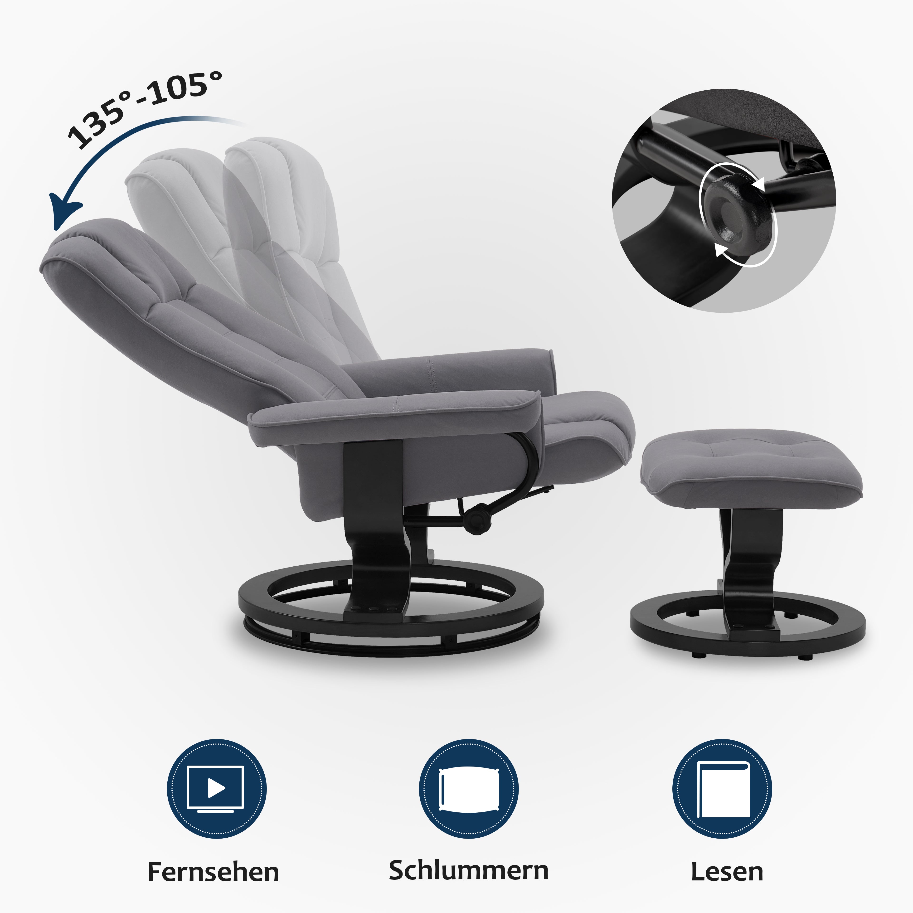 MCombo recliner chair with footstool, 360° swivel TV chair with reclining function, up to 120 kg load capacity, modern recliner chair for the living room, 9019 