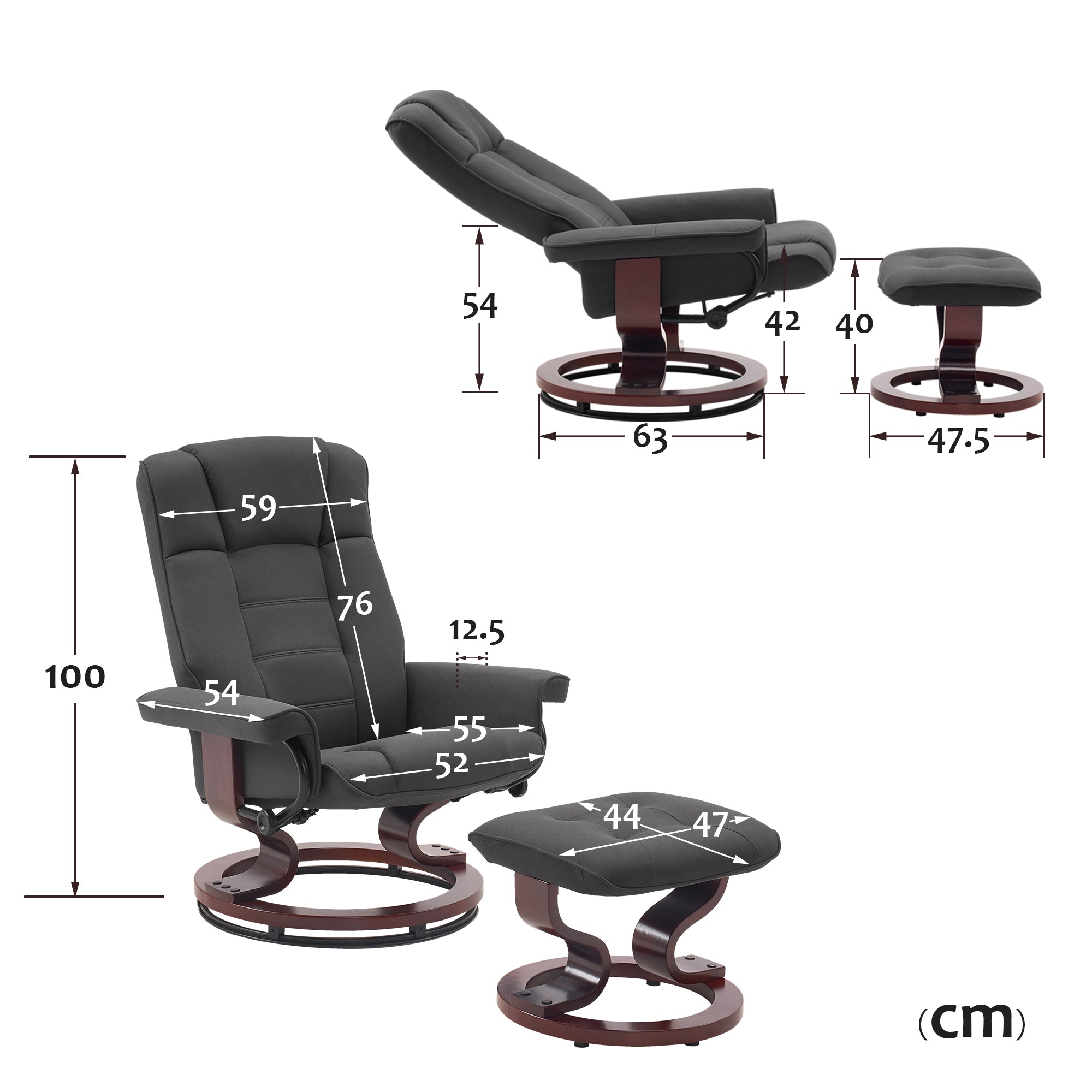 MCombo recliner chair with footstool, 360° swivel TV chair with reclining function, up to 120 kg load capacity, modern recliner chair for the living room, 9019 