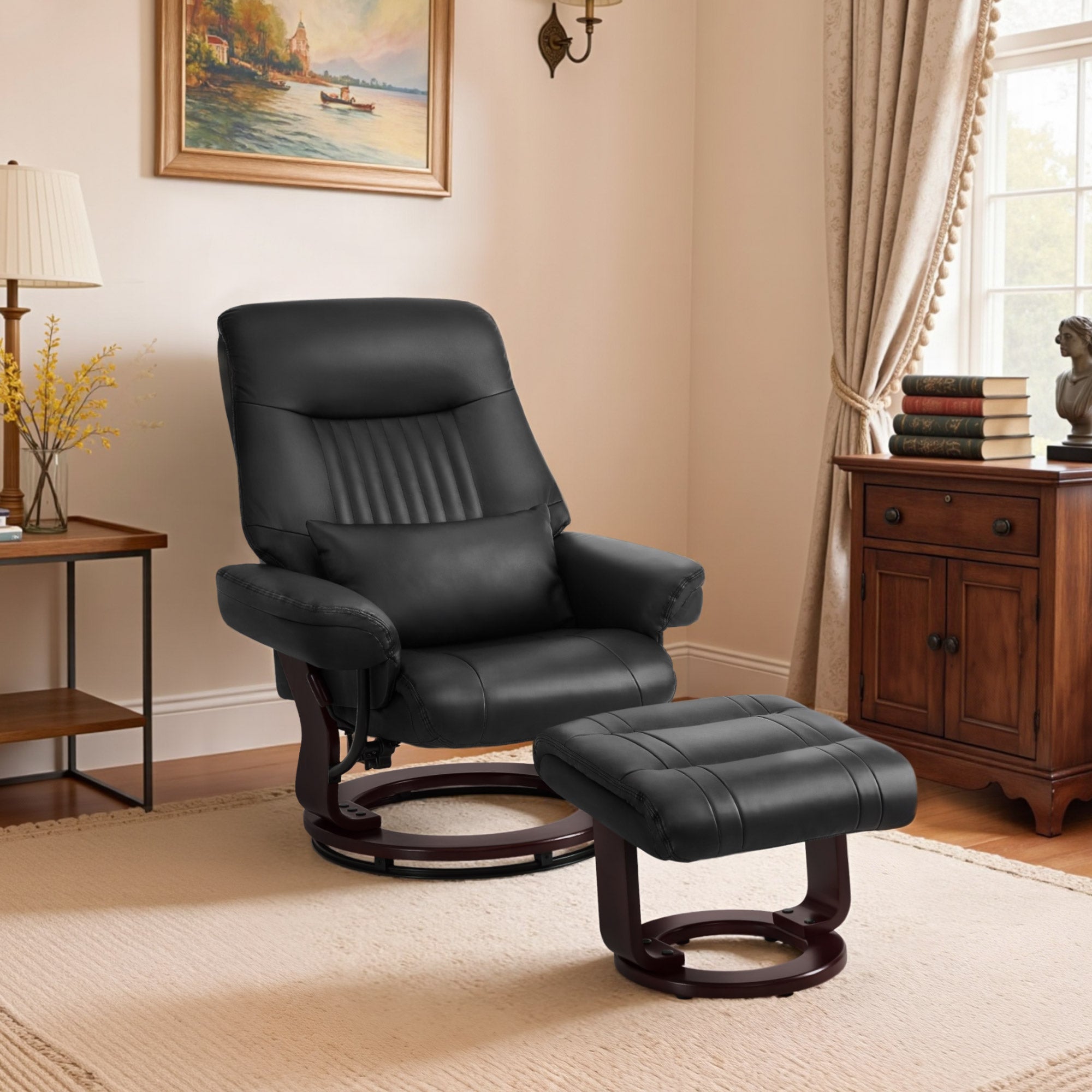 Fauteuil inclinable M MCombo avec fonction inclinable, fauteuil de lecture, fauteuil TV pivotant à 360° avec repose-pieds, coussin et poche latérale, capacité de charge jusqu'à 120 kg, fauteuil TV pour salon, 9035