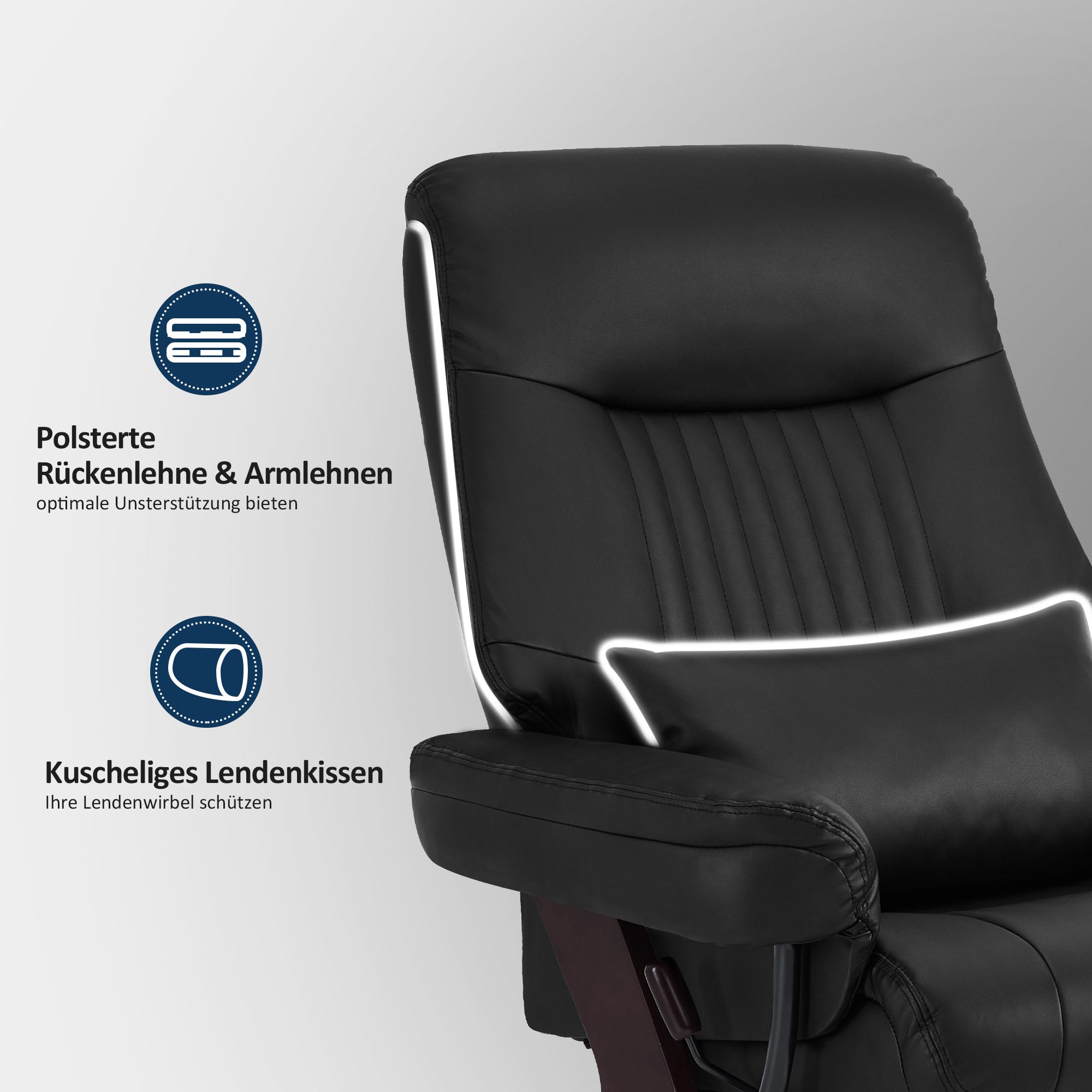 Fauteuil inclinable M MCombo avec fonction inclinable, fauteuil de lecture, fauteuil TV pivotant à 360° avec repose-pieds, coussin et poche latérale, capacité de charge jusqu'à 120 kg, fauteuil TV pour salon, 9035
