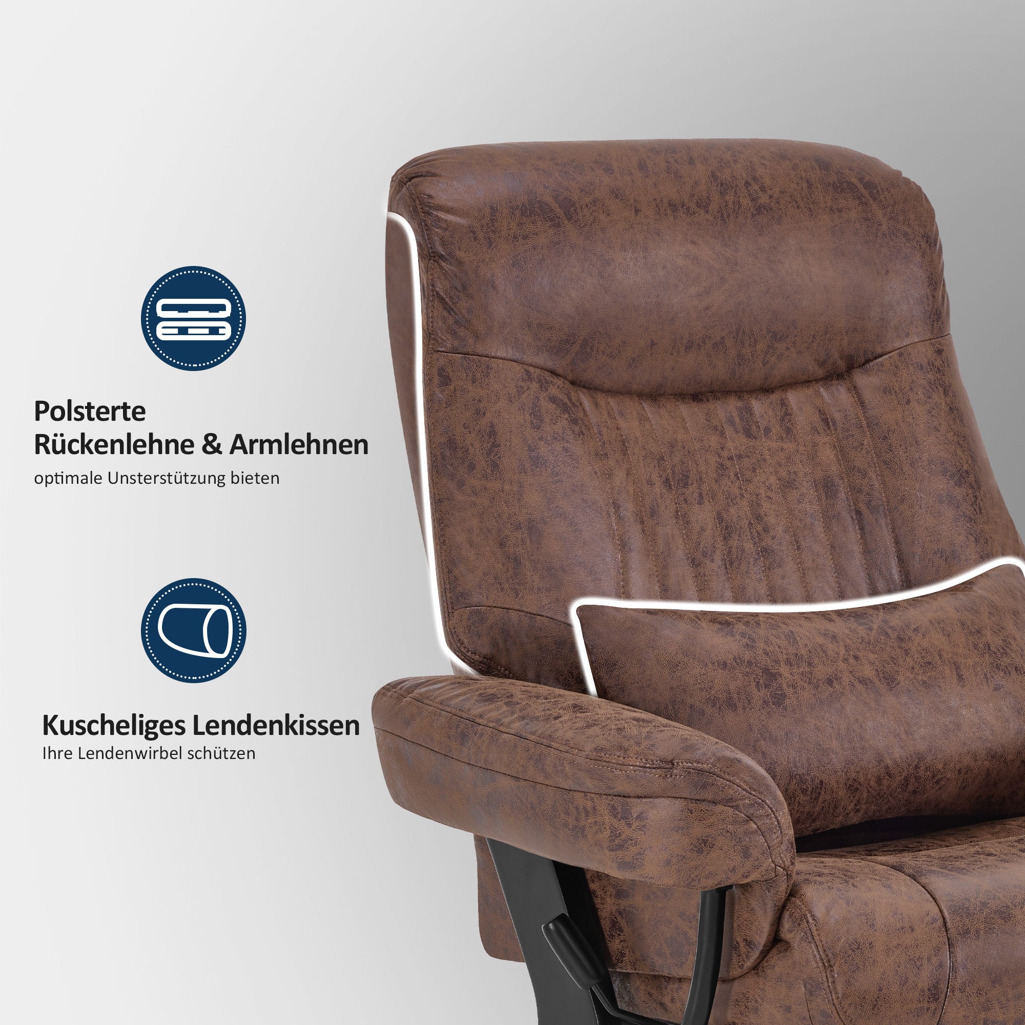 Fauteuil inclinable M MCombo avec fonction inclinable, fauteuil de lecture, fauteuil TV pivotant à 360° avec repose-pieds, coussin et poche latérale, capacité de charge jusqu'à 120 kg, fauteuil TV pour salon, 9035