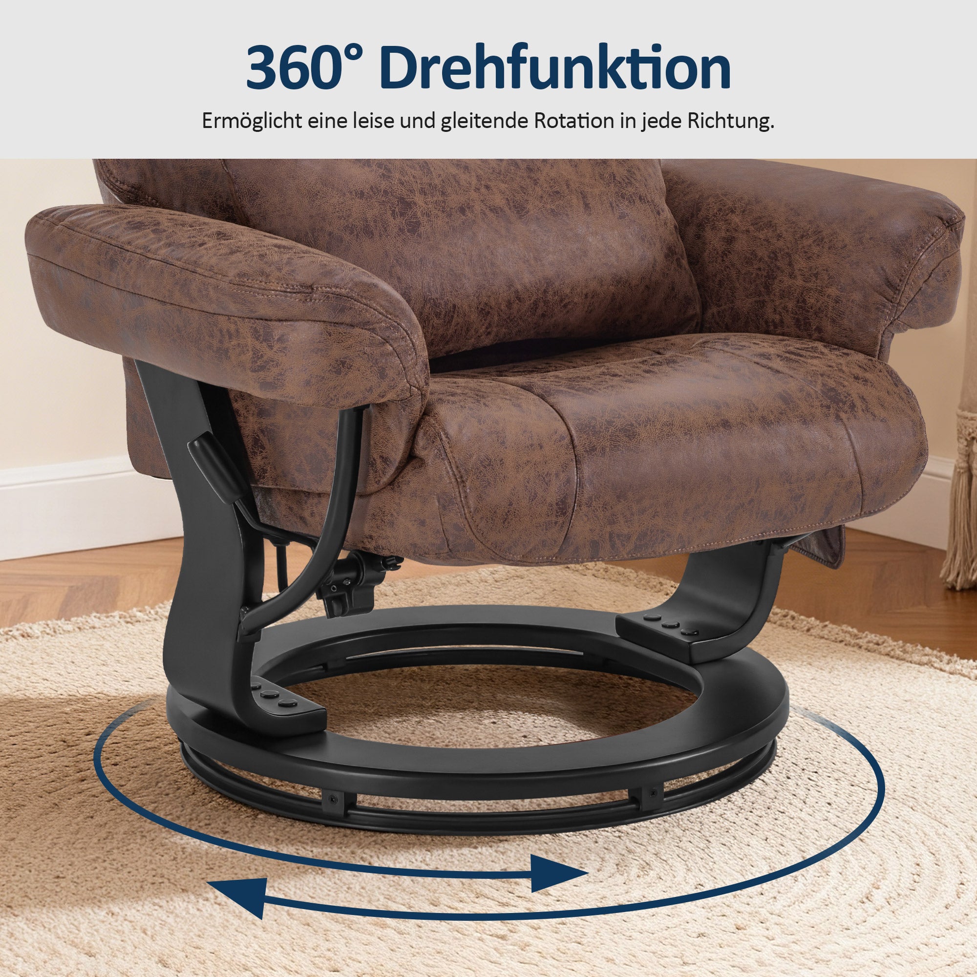 Fauteuil inclinable M MCombo avec fonction inclinable, fauteuil de lecture, fauteuil TV pivotant à 360° avec repose-pieds, coussin et poche latérale, capacité de charge jusqu'à 120 kg, fauteuil TV pour salon, 9035