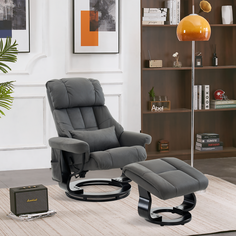 MCombo Relaxsessel mit Hocker 9066, Drehbare Fernsehsessel mit Liegefunktion, Moderner TV-Sessel Stuhl für Wohnzimmer, mit Kissen & Seitentasche, ohne Massagefunktion, 9066