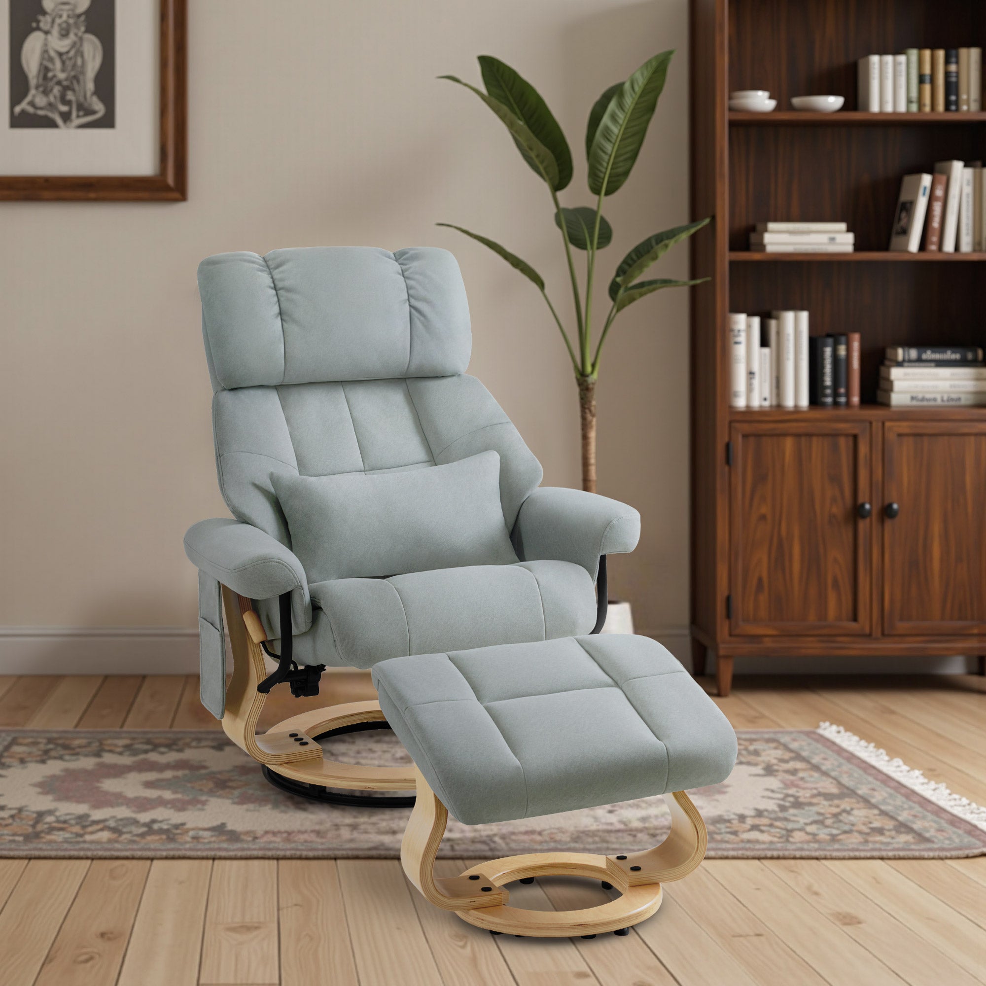M MCombo Relaxsessel mit Hocker, 360° Drehbarer Fernsehsessel mit Liegefunktion, bis 120 Kg Belastbarer TV-Sessel, Moderner Ruhesessel für Wohnzimmer, 9066