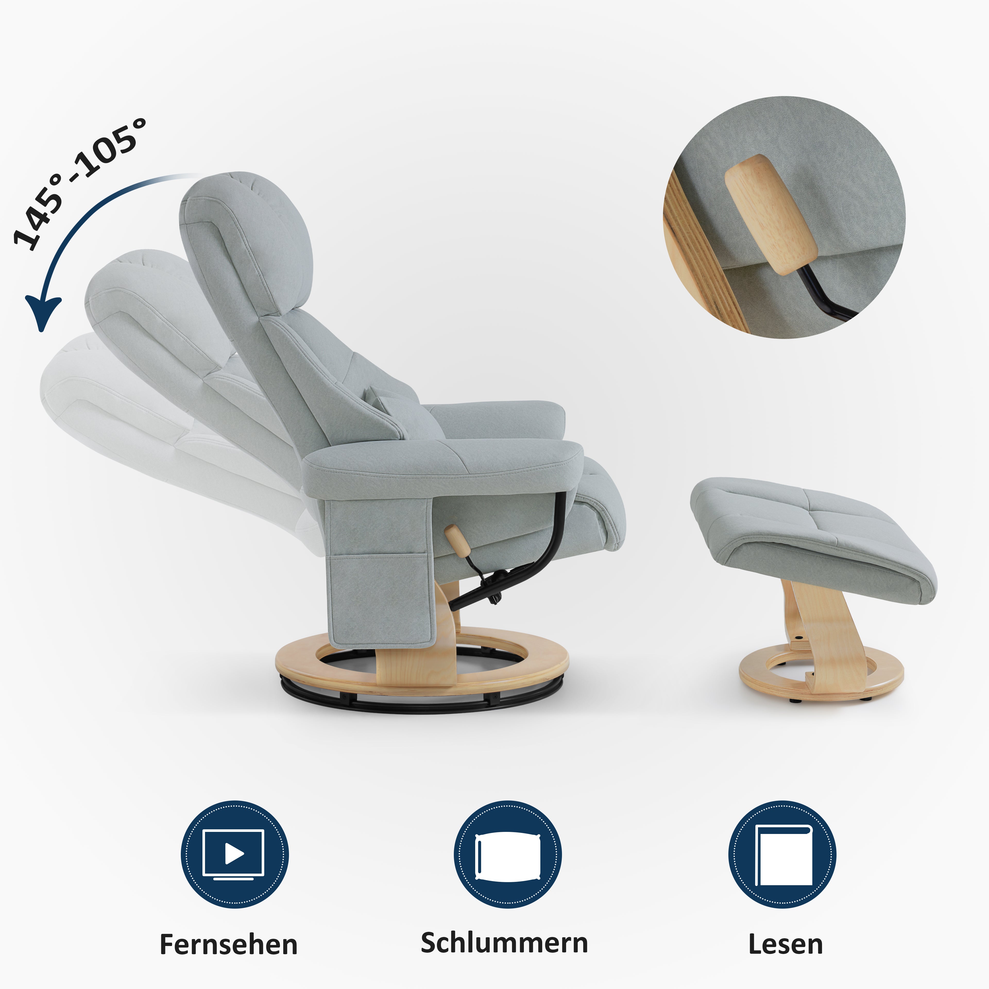 M MCombo Relaxsessel mit Hocker, 360° Drehbarer Fernsehsessel mit Liegefunktion, bis 120 Kg Belastbarer TV-Sessel, Moderner Ruhesessel für Wohnzimmer, 9066