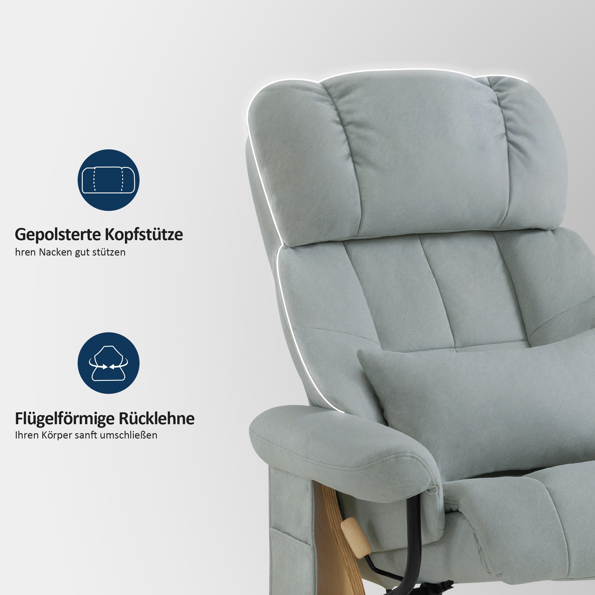 M MCombo Relaxsessel mit Hocker, 360° Drehbarer Fernsehsessel mit Liegefunktion, bis 120 Kg Belastbarer TV-Sessel, Moderner Ruhesessel für Wohnzimmer, 9066