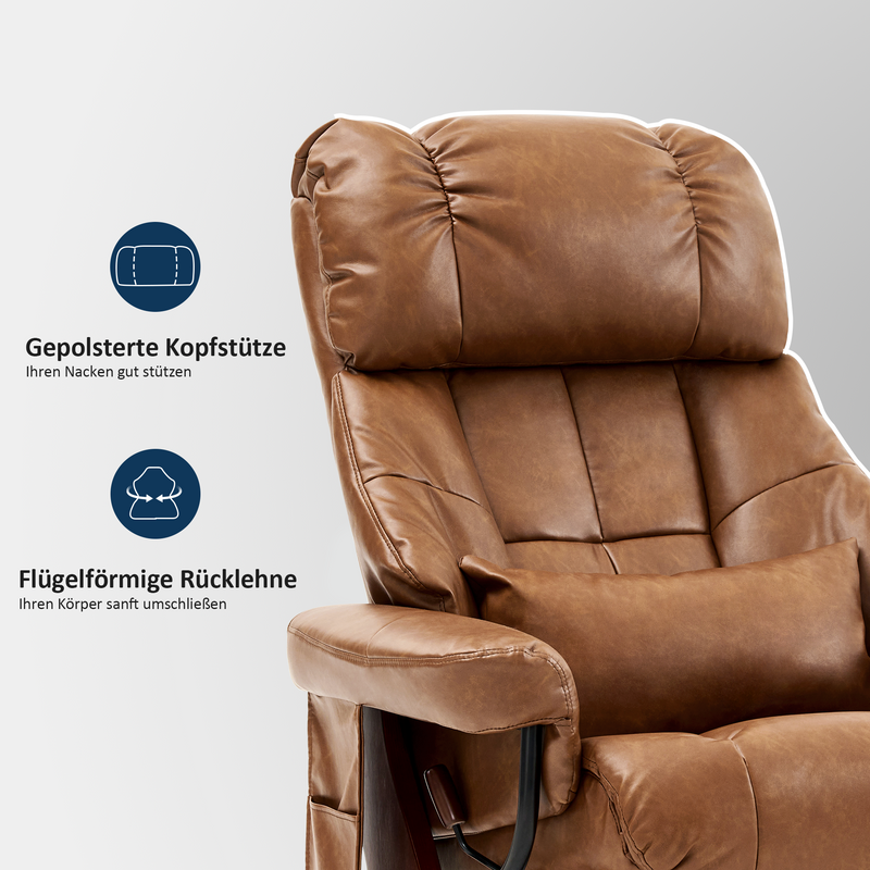 MCombo Relaxsessel mit Hocker 9066, Drehbare Fernsehsessel mit Liegefunktion, Moderner TV-Sessel Stuhl für Wohnzimmer, mit Kissen & Seitentasche, ohne Massagefunktion, 9066