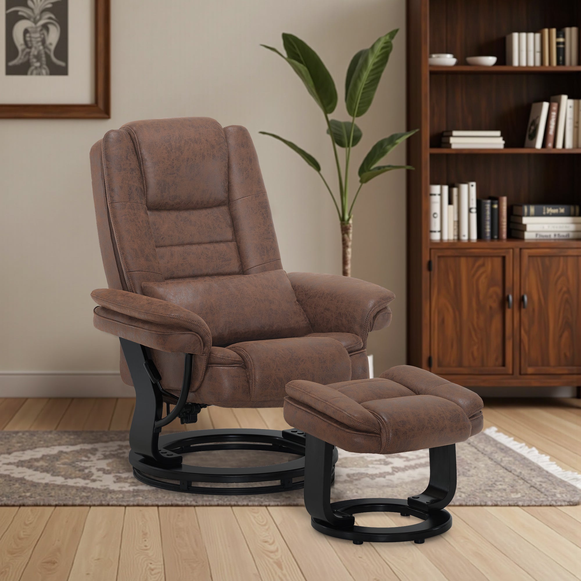 Relaxation chair with reclining function, 360° rotating TV chair with stool, load-bearing TV chair for living room up to 120 kg, with cushion and side pocket, comfortable reading chair, 9099 