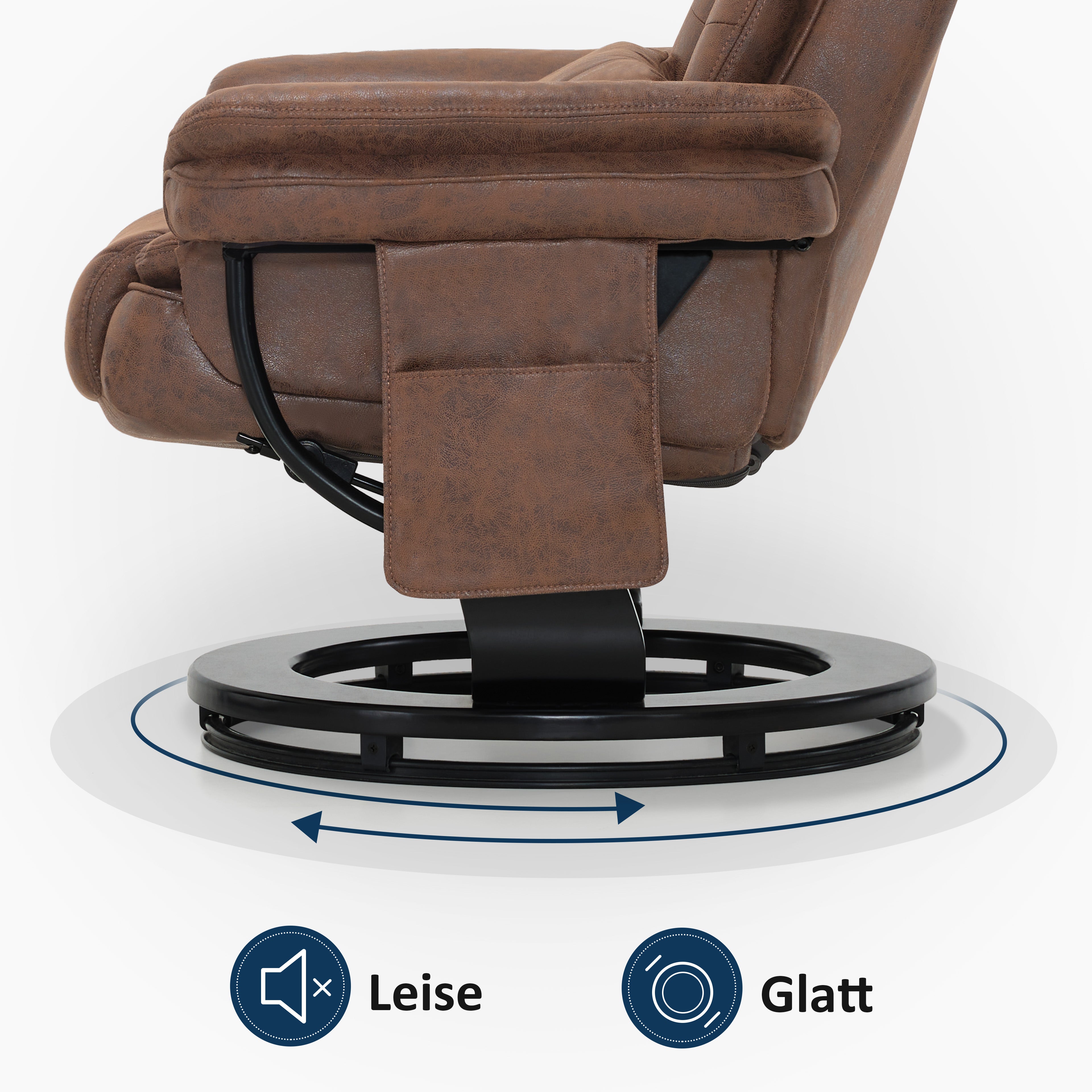 Relaxation chair with reclining function, 360° rotating TV chair with stool, load-bearing TV chair for living room up to 120 kg, with cushion and side pocket, comfortable reading chair, 9099 