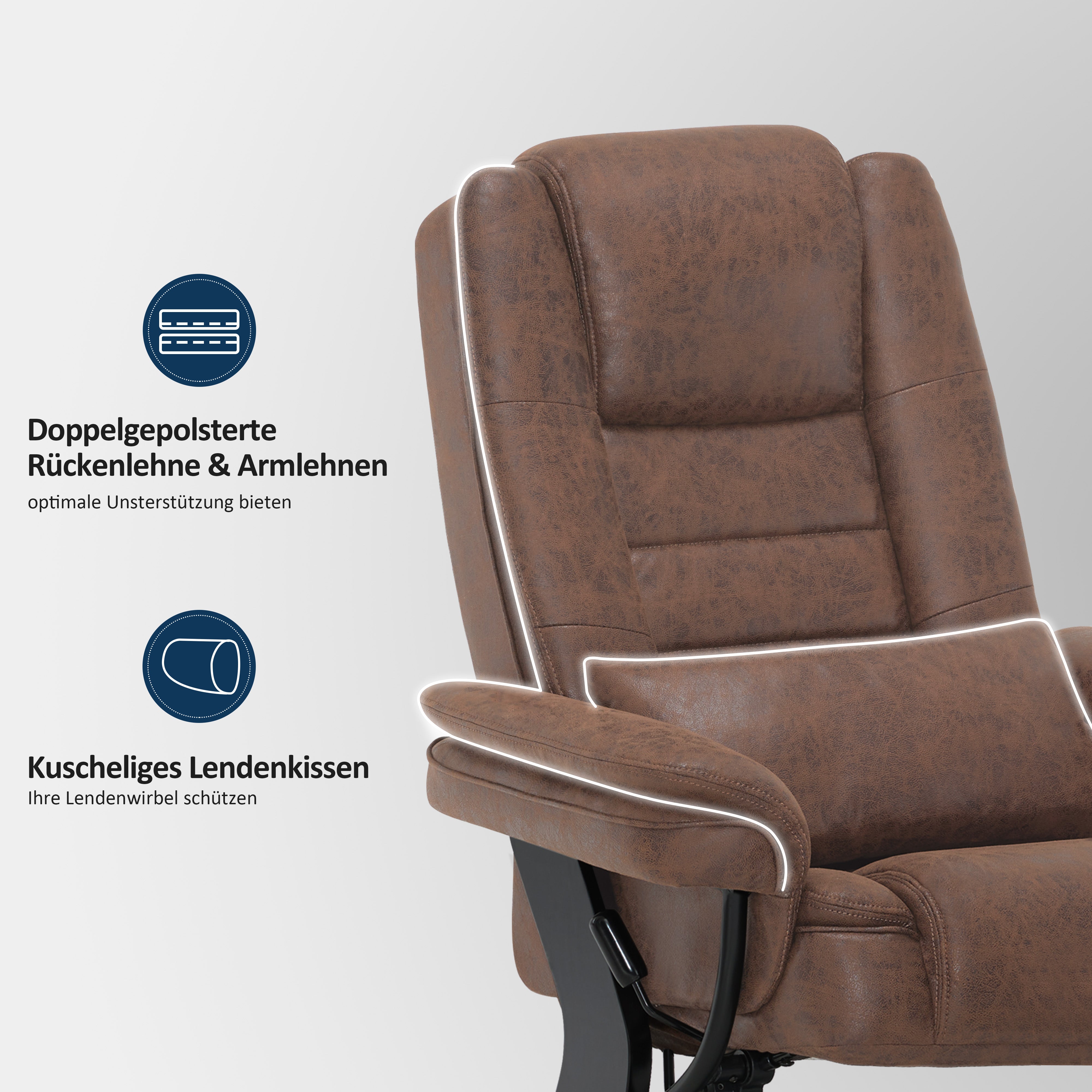 Relaxation chair with reclining function, 360° rotating TV chair with stool, load-bearing TV chair for living room up to 120 kg, with cushion and side pocket, comfortable reading chair, 9099 