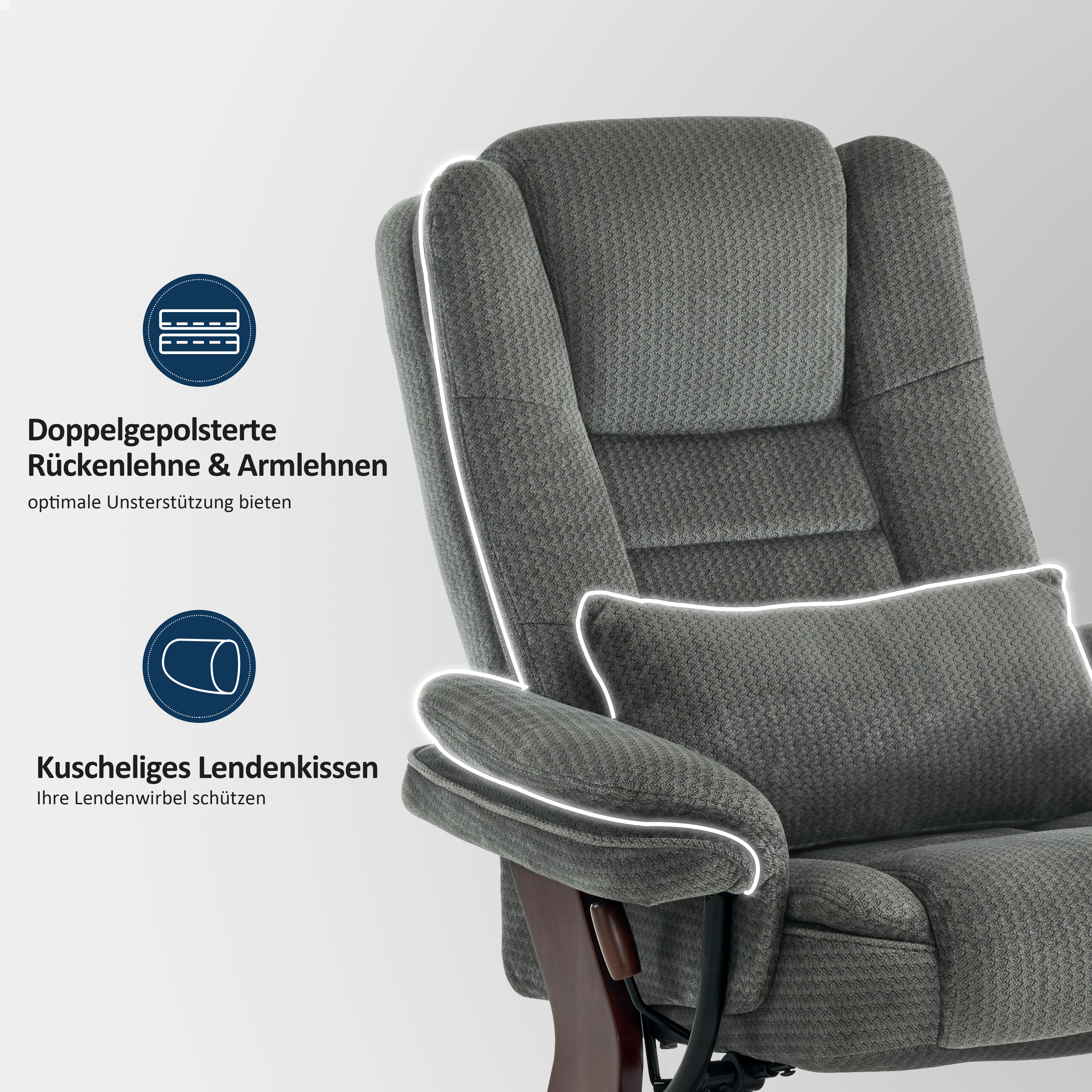 Relaxation chair with reclining function, 360° rotating TV chair with stool, load-bearing TV chair for living room up to 120 kg, with cushion and side pocket, comfortable reading chair, 9099 