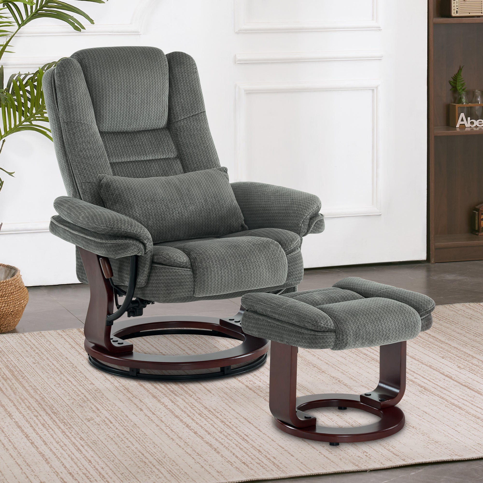 Relaxation chair with reclining function, 360° rotating TV chair with stool, load-bearing TV chair for living room up to 120 kg, with cushion and side pocket, comfortable reading chair, 9099 