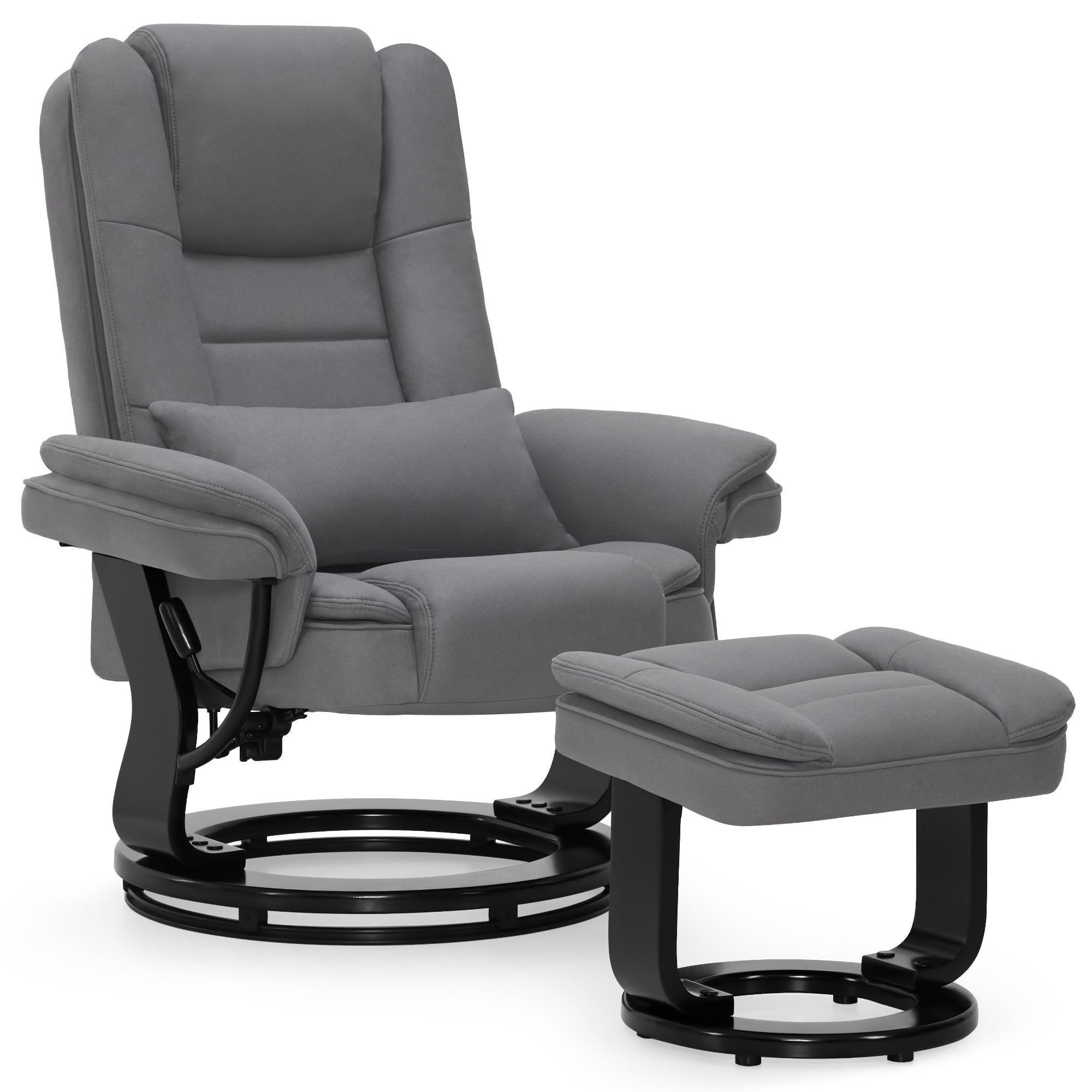 Relaxation chair with reclining function, 360° rotating TV chair with stool, load-bearing TV chair for living room up to 120 kg, with cushion and side pocket, comfortable reading chair, 9099 