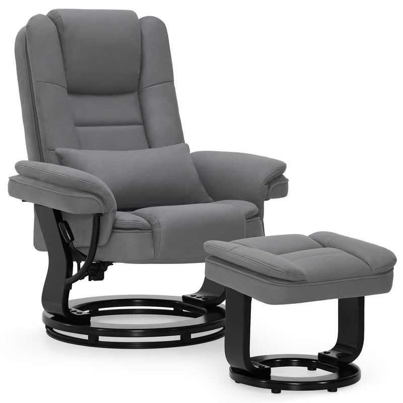 Relaxsessel mit Liegefunktion, 360°Drehbarer Fernsehsessel mit Hocker, bis 120 Kg Belastbarer TV-Sessel für Wohnzimmer, mit Kissen & Seitentasche, Lesesessel Bequem, 9099