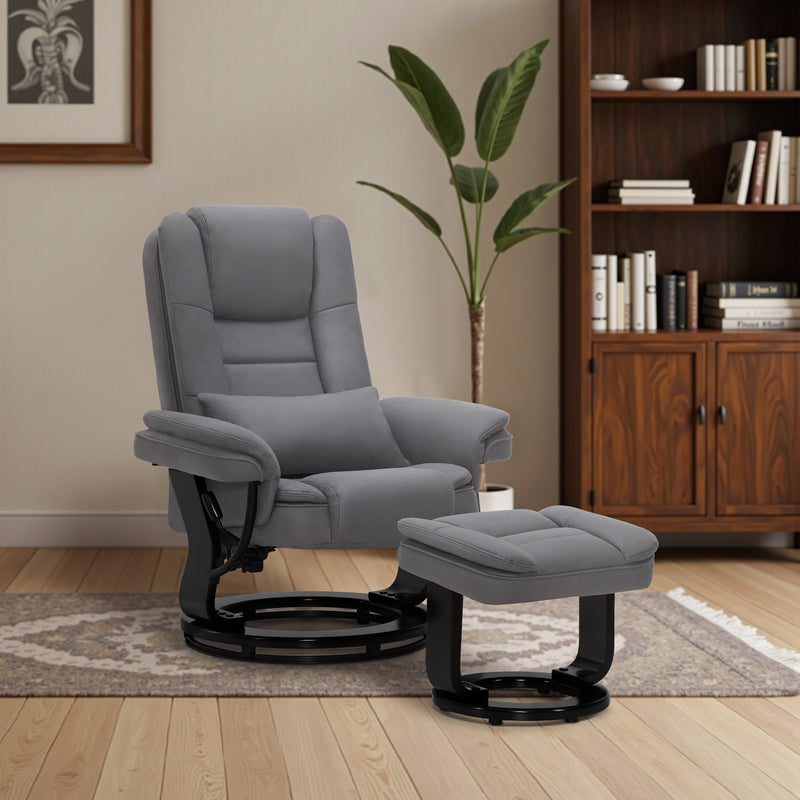 Relaxsessel mit Liegefunktion, 360°Drehbarer Fernsehsessel mit Hocker, bis 120 Kg Belastbarer TV-Sessel für Wohnzimmer, mit Kissen & Seitentasche, Lesesessel Bequem, 9099