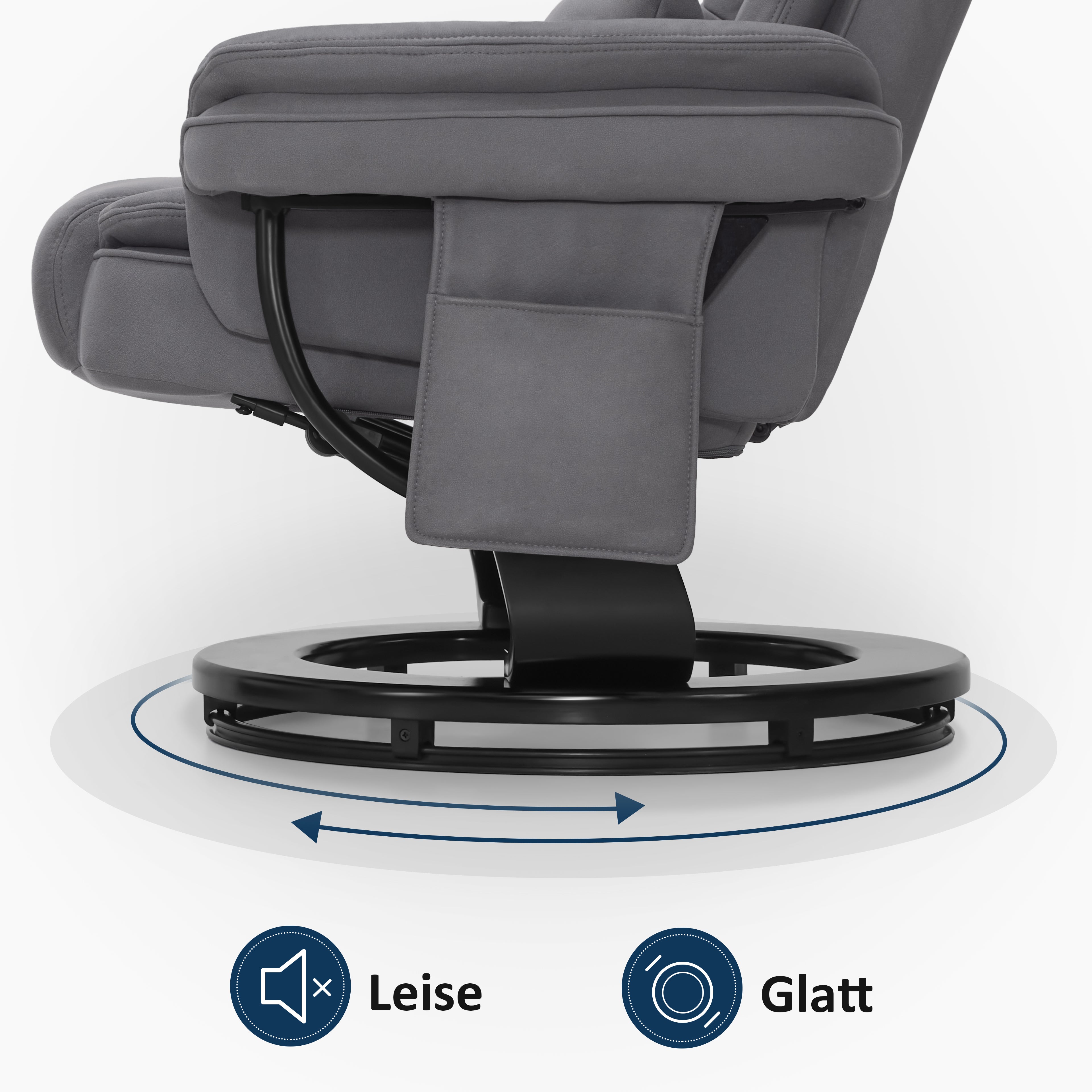 Relaxation chair with reclining function, 360° rotating TV chair with stool, load-bearing TV chair for living room up to 120 kg, with cushion and side pocket, comfortable reading chair, 9099 