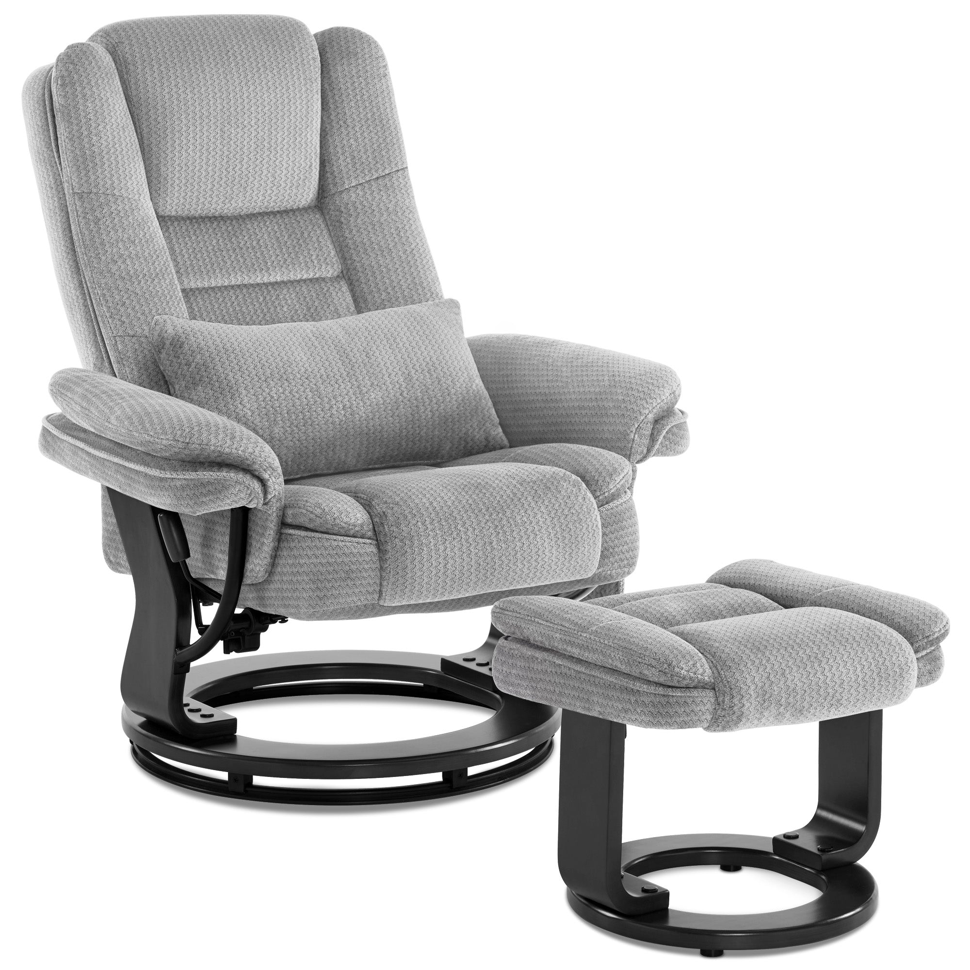 Relaxation chair with reclining function, 360° rotating TV chair with stool, load-bearing TV chair for living room up to 120 kg, with cushion and side pocket, comfortable reading chair, 9099 