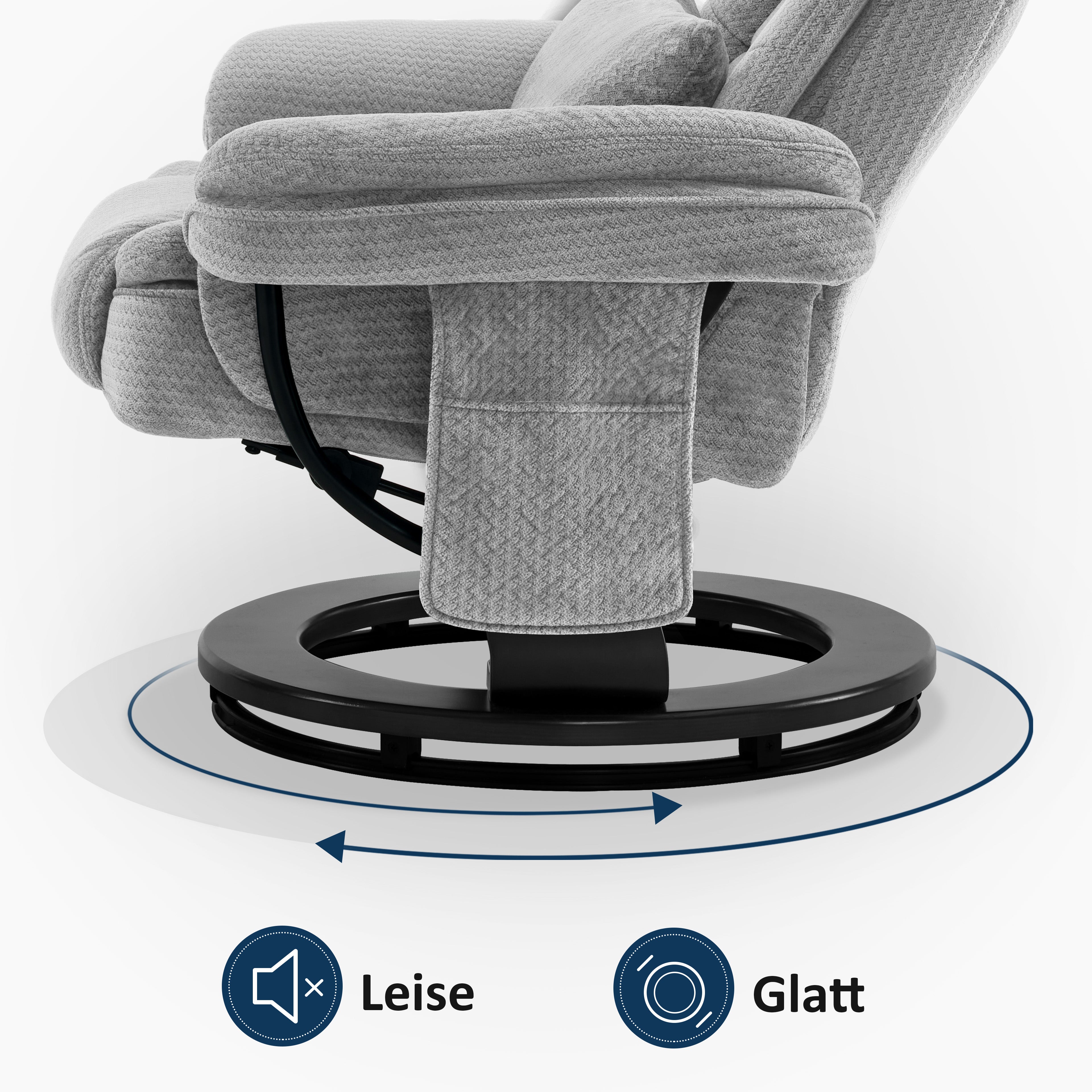 Relaxation chair with reclining function, 360° rotating TV chair with stool, load-bearing TV chair for living room up to 120 kg, with cushion and side pocket, comfortable reading chair, 9099 