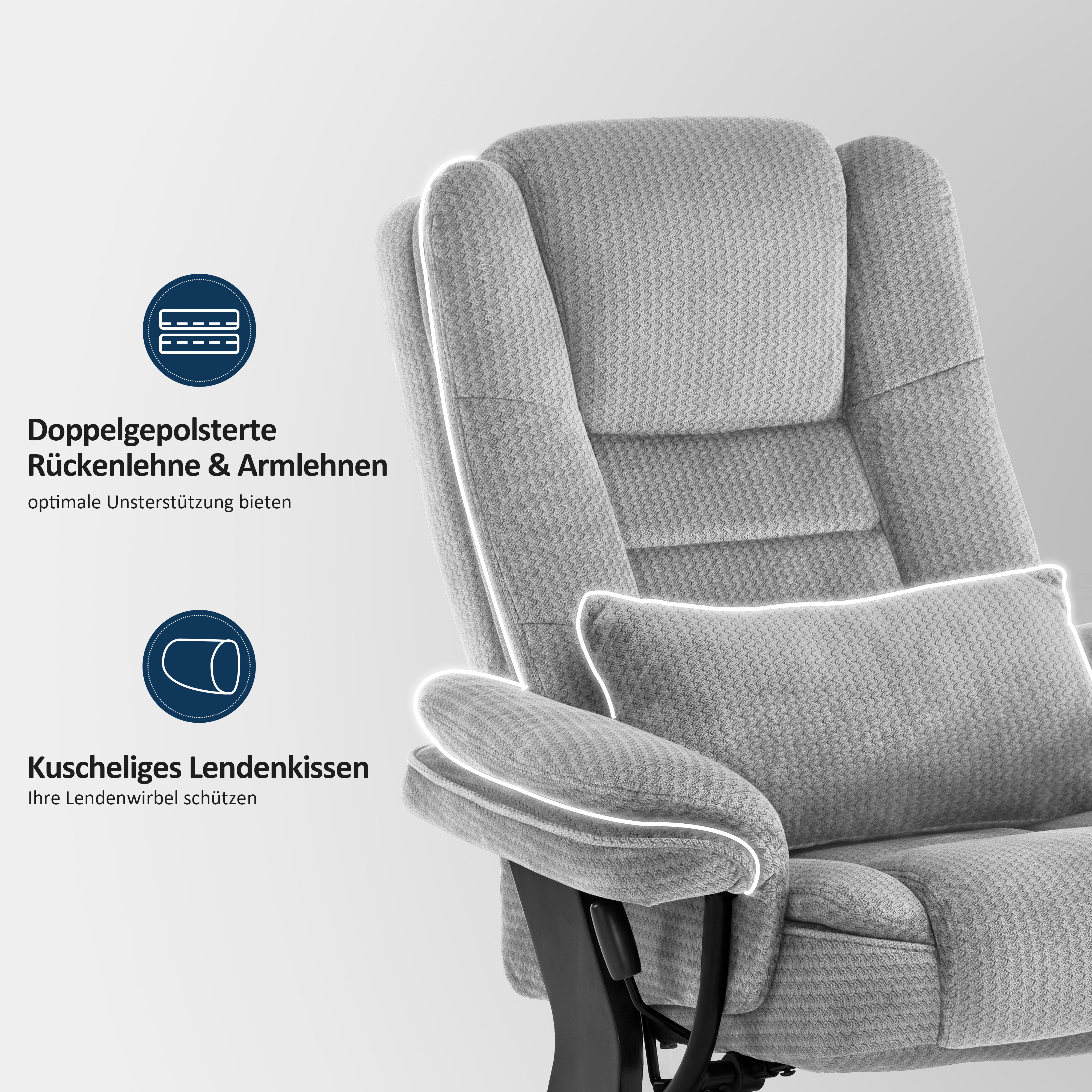 Relaxation chair with reclining function, 360° rotating TV chair with stool, load-bearing TV chair for living room up to 120 kg, with cushion and side pocket, comfortable reading chair, 9099 