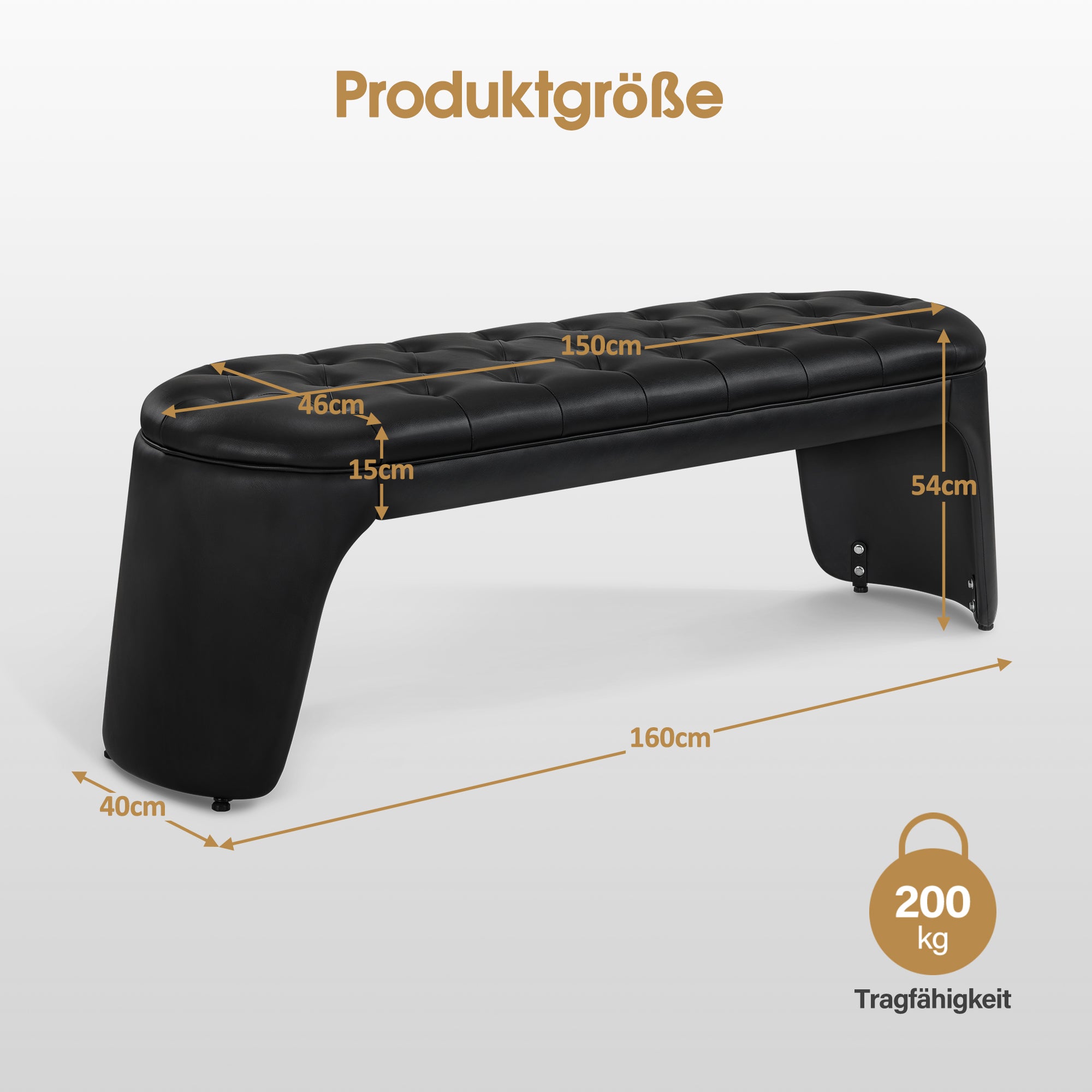 M MCombo  3-Sitzer Sitzbank, Sitzbreite 150 cm, Moderne Wartebank, Polsterbank Schlafzimmer, Bettbank für Wohnzimmer, Flurbank W510 (Schwarz/Kunstleder)