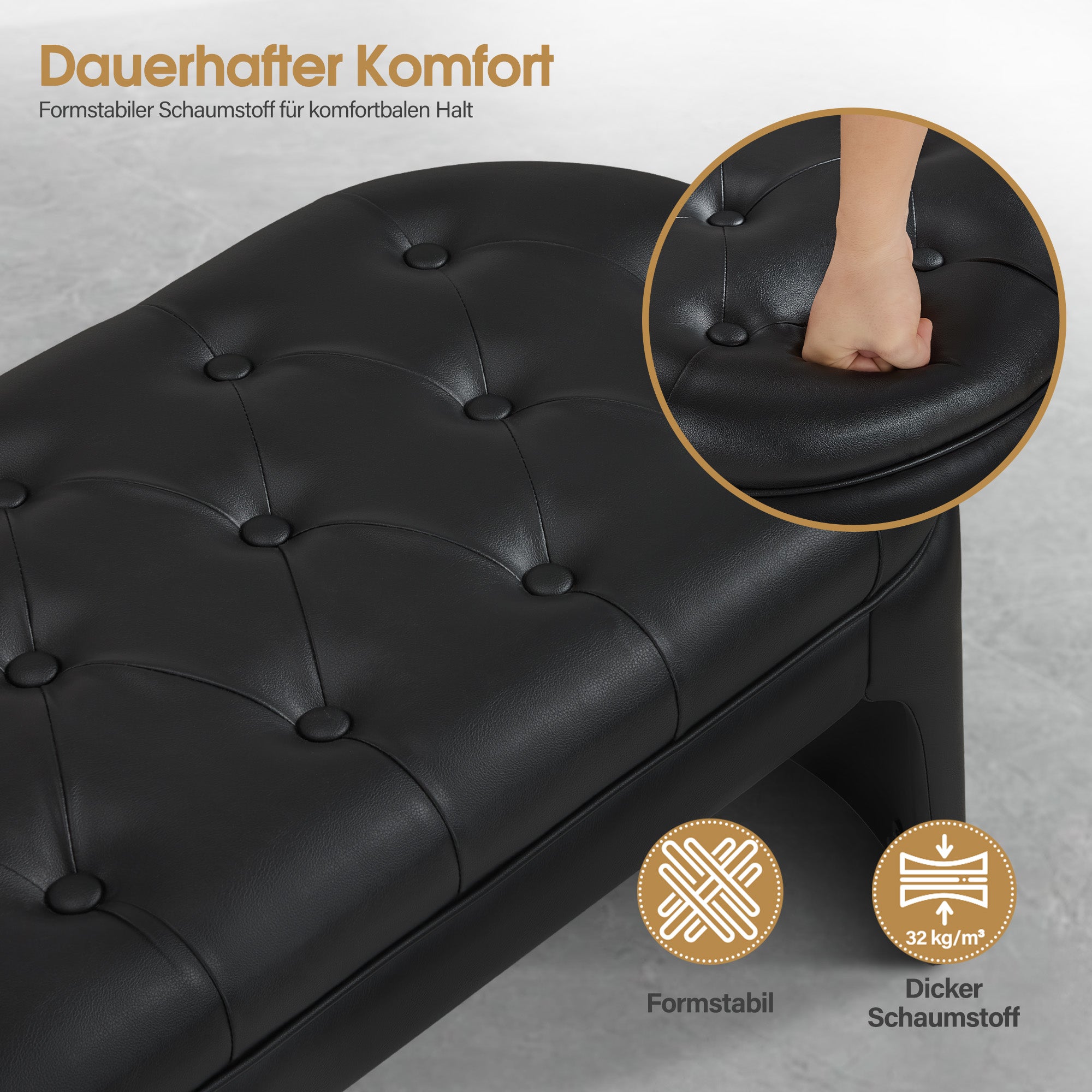 M MCombo  3-Sitzer Sitzbank, Sitzbreite 150 cm, Moderne Wartebank, Polsterbank Schlafzimmer, Bettbank für Wohnzimmer, Flurbank W510 (Schwarz/Kunstleder)