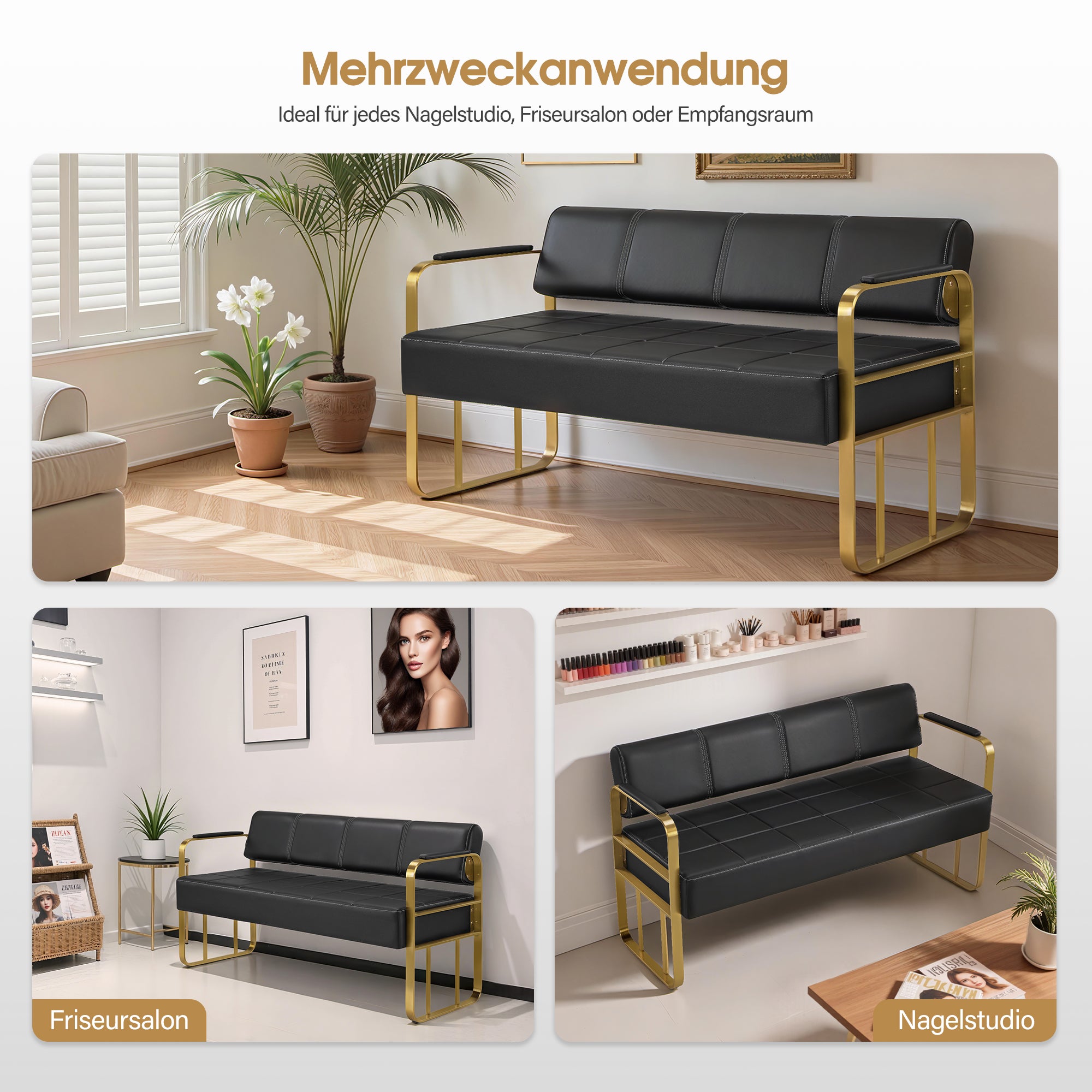 MCombo 3-Sitzer Sitzbank mit Armlehne, Polsterbank mit Rückenlehne, Wartebank, Wohnzimmerbank W528