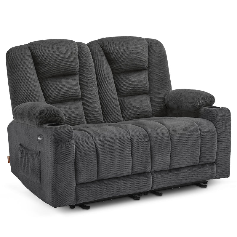 M MCombo Elektrisch 2 Sitzer Sofa mit Schlaffunktion, 2er Relaxsofa mit Taste 150° Verstellbar, Kinosessel mit Liegefunktion, USB & Getränkehalter, 7009 (Grau)