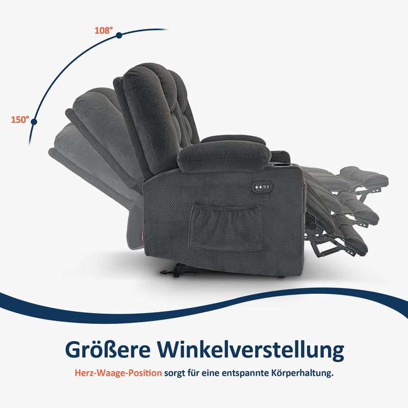 M MCombo Elektrisch 2 Sitzer Sofa mit Schlaffunktion, 2er Relaxsofa mit Taste 150° Verstellbar, Kinosessel mit Liegefunktion, USB & Getränkehalter, 7009 (Grau)