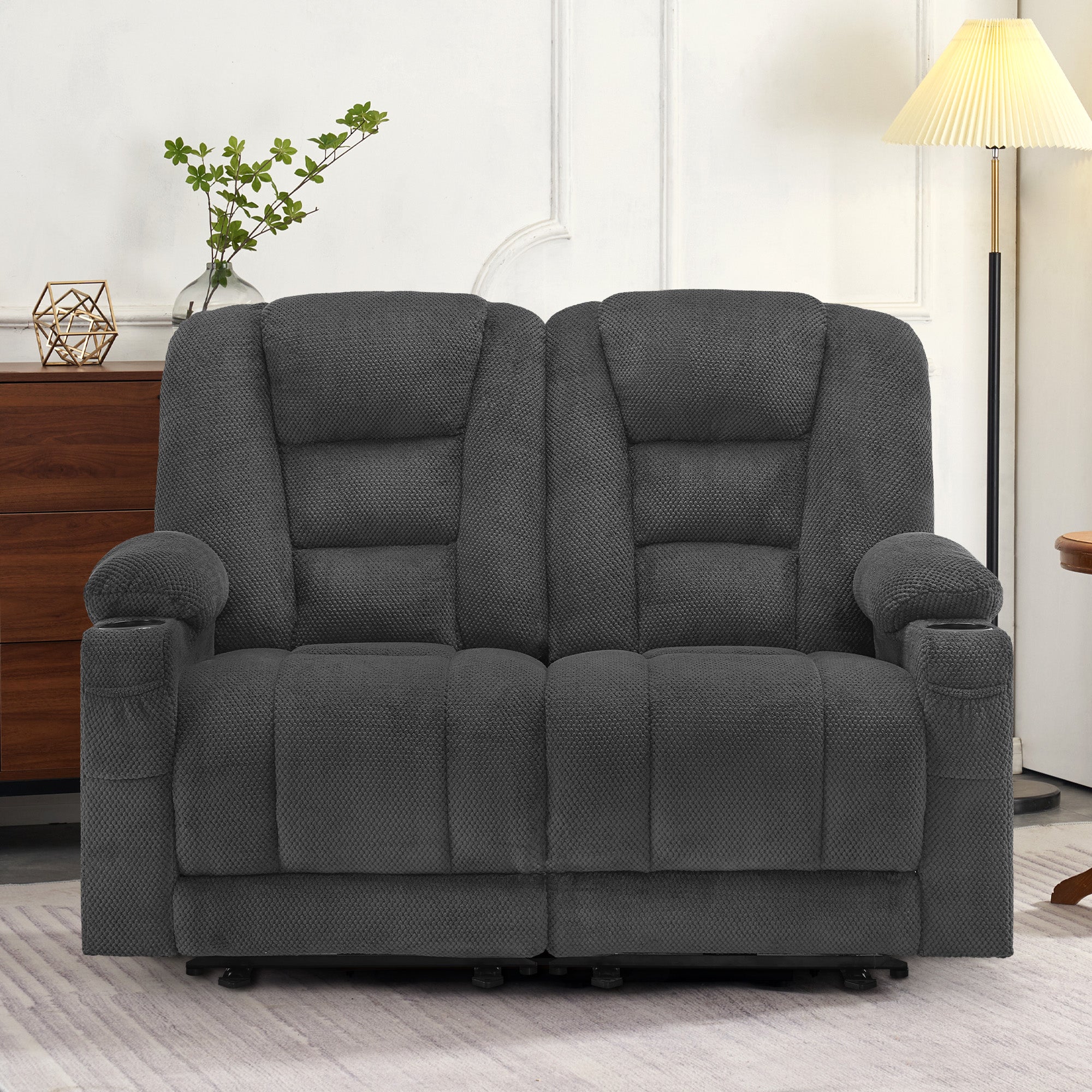 M MCombo Elektrisch 2 Sitzer Sofa mit Schlaffunktion, 2er Relaxsofa mit Taste 150° Verstellbar, Kinosessel mit Liegefunktion, USB & Getränkehalter, 7009 (Grau)