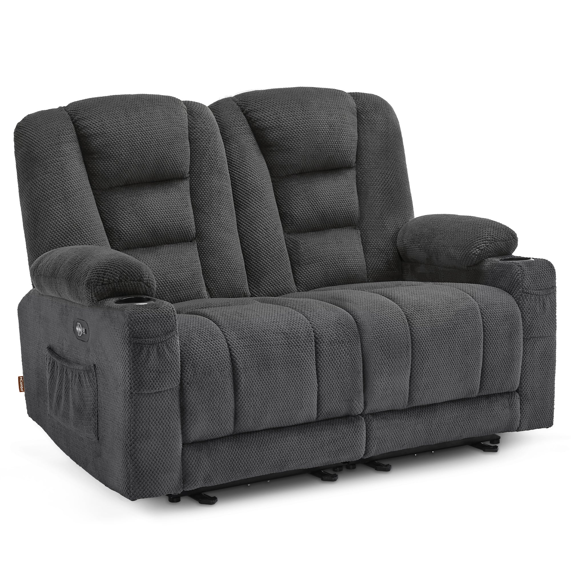 M MCombo Electric 2-seater sofa with sleep function, 2-seater recliner sofa with button 150° adjustment, cinema seat with reclining function, USB &amp; cup holder, 7009 (Gray) 