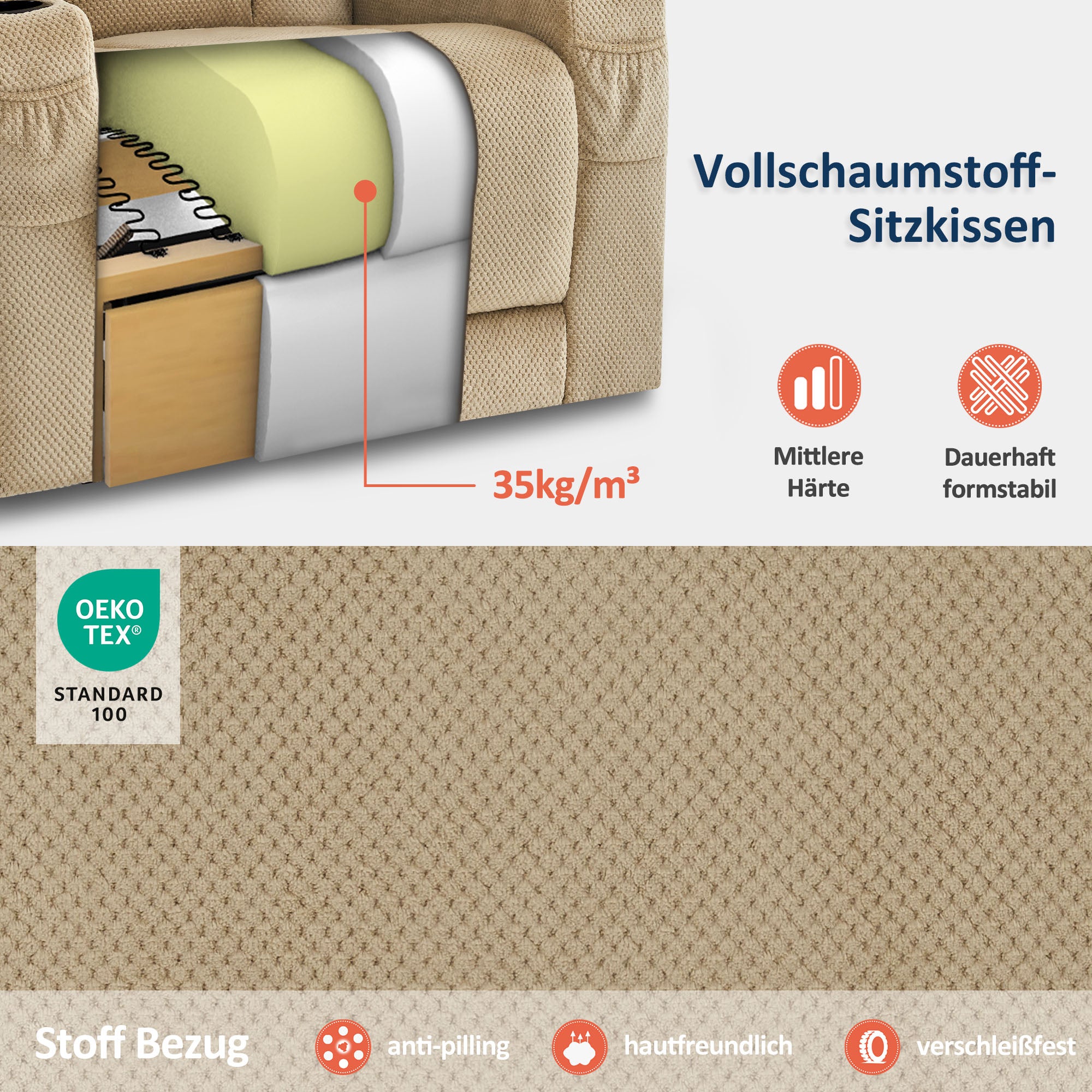 M MCombo Fernsehsessel elektrisch verstellbar 7008, Relaxsessel mit Liegefunktion, TV Sessel mit Massage & Wärmefunktion, USB & Getränkehalter, Wohnzimmer