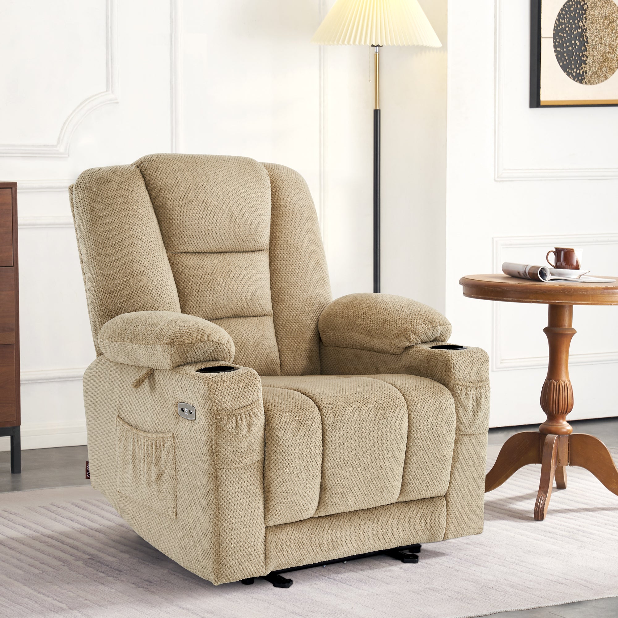 M MCombo TV armchair electrically adjustable 7008, relaxation armchair with reclining function, TV armchair with massage &amp; heat function, USB &amp; cup holder, living room 