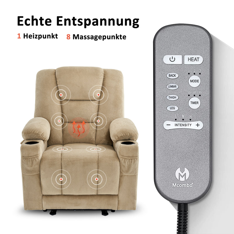 M MCombo Fernsehsessel elektrisch verstellbar 7008, Relaxsessel mit Liegefunktion, TV Sessel mit Massage & Wärmefunktion, USB & Getränkehalter, Wohnzimmer