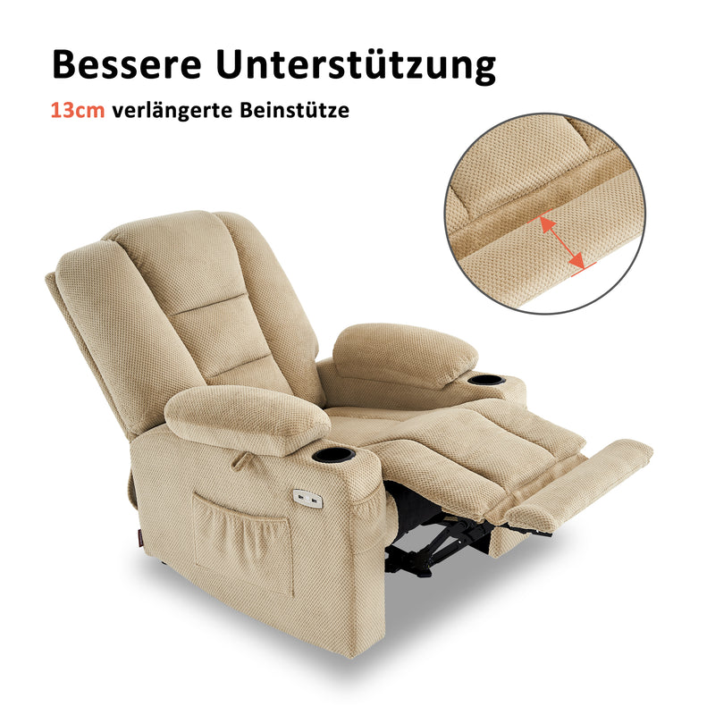 M MCombo Fernsehsessel elektrisch verstellbar 7008, Relaxsessel mit Liegefunktion, TV Sessel mit Massage & Wärmefunktion, USB & Getränkehalter, Wohnzimmer