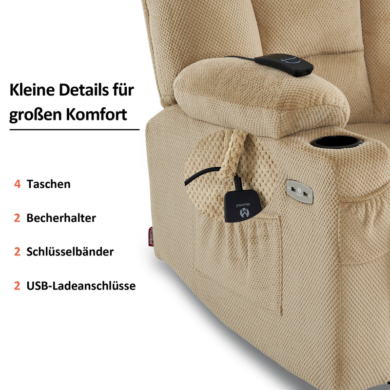 M MCombo Fernsehsessel elektrisch verstellbar 7008, Relaxsessel mit Liegefunktion, TV Sessel mit Massage & Wärmefunktion, USB & Getränkehalter, Wohnzimmer