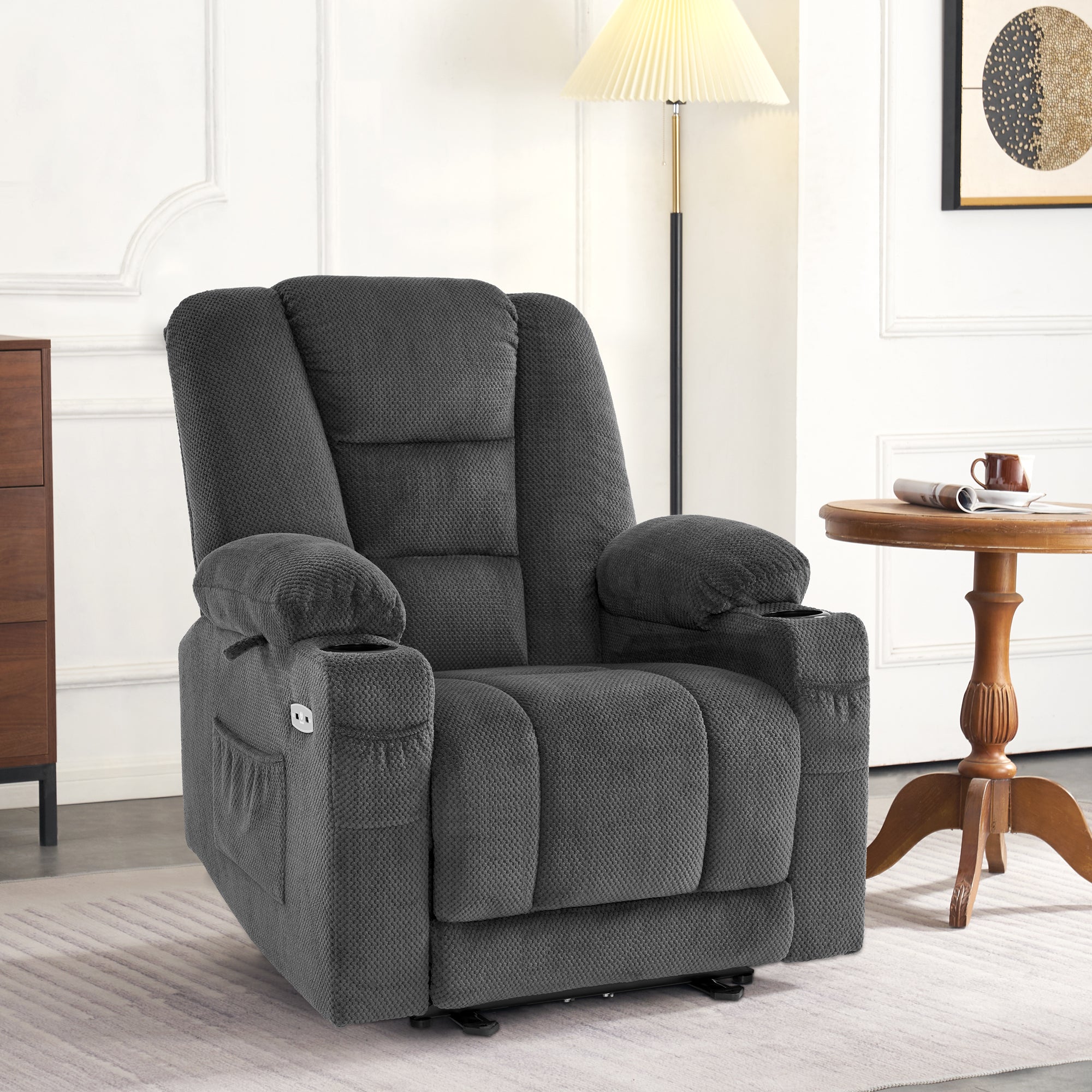 M MCombo TV armchair electrically adjustable 7008, relaxation armchair with reclining function, TV armchair with massage &amp; heat function, USB &amp; cup holder, living room 