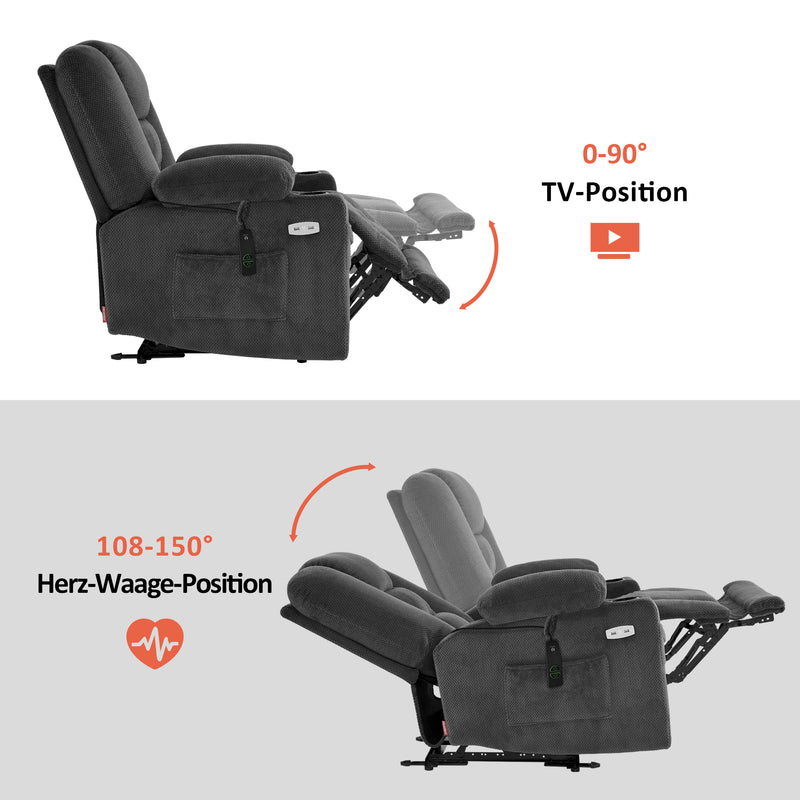 M MCombo Fernsehsessel elektrisch verstellbar 7008, Relaxsessel mit Liegefunktion, TV Sessel mit Massage & Wärmefunktion, USB & Getränkehalter, Wohnzimmer
