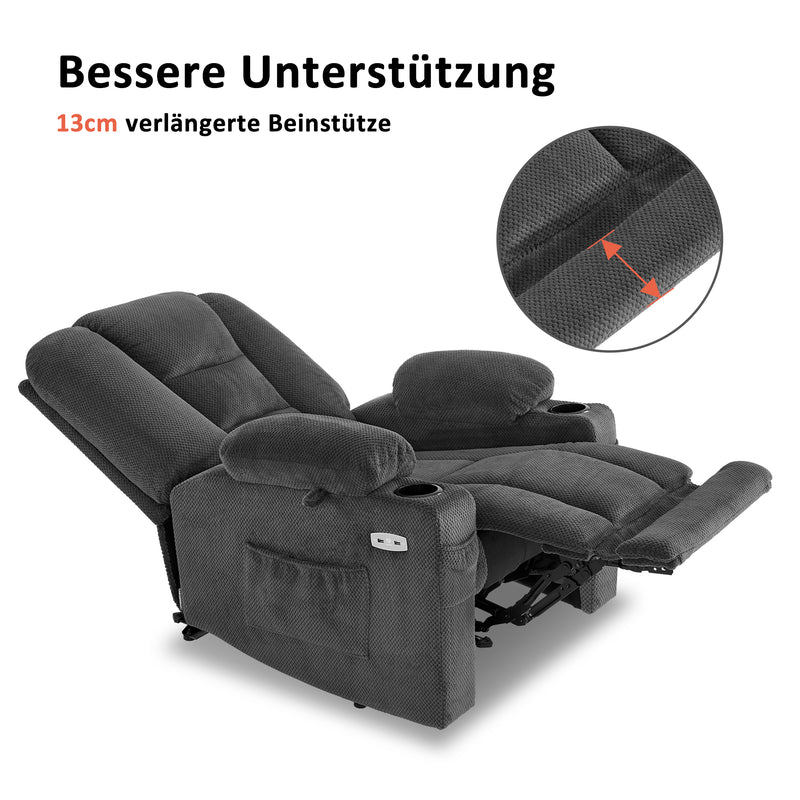 M MCombo Fernsehsessel elektrisch verstellbar 7008, Relaxsessel mit Liegefunktion, TV Sessel mit Massage & Wärmefunktion, USB & Getränkehalter, Wohnzimmer