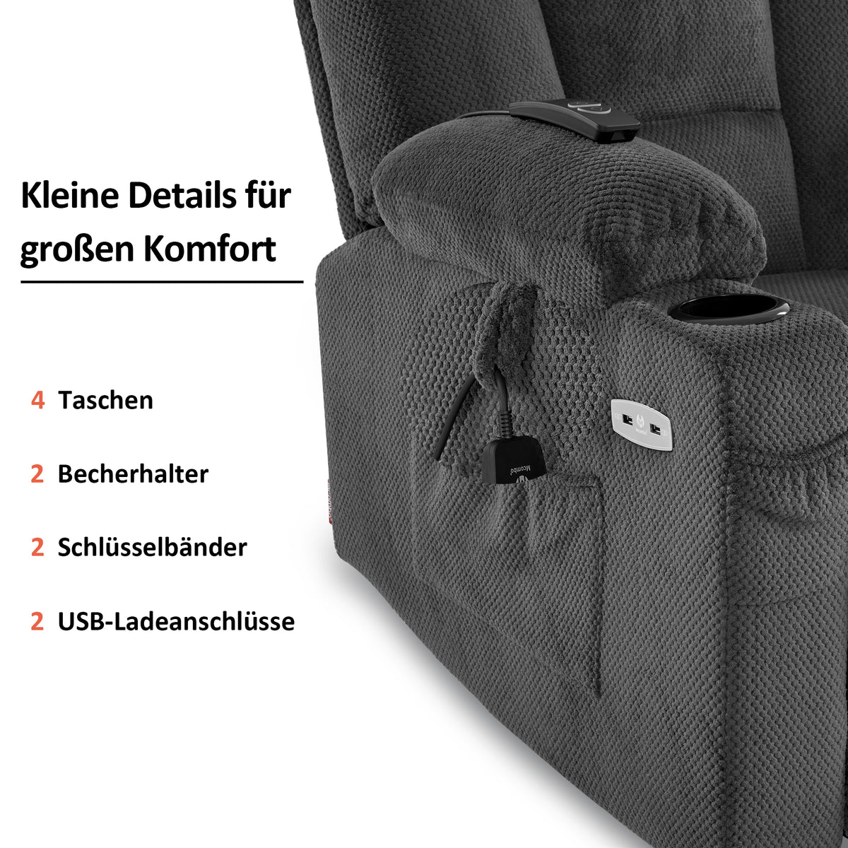 M MCombo Fernsehsessel elektrisch verstellbar 7008, Relaxsessel mit Li
