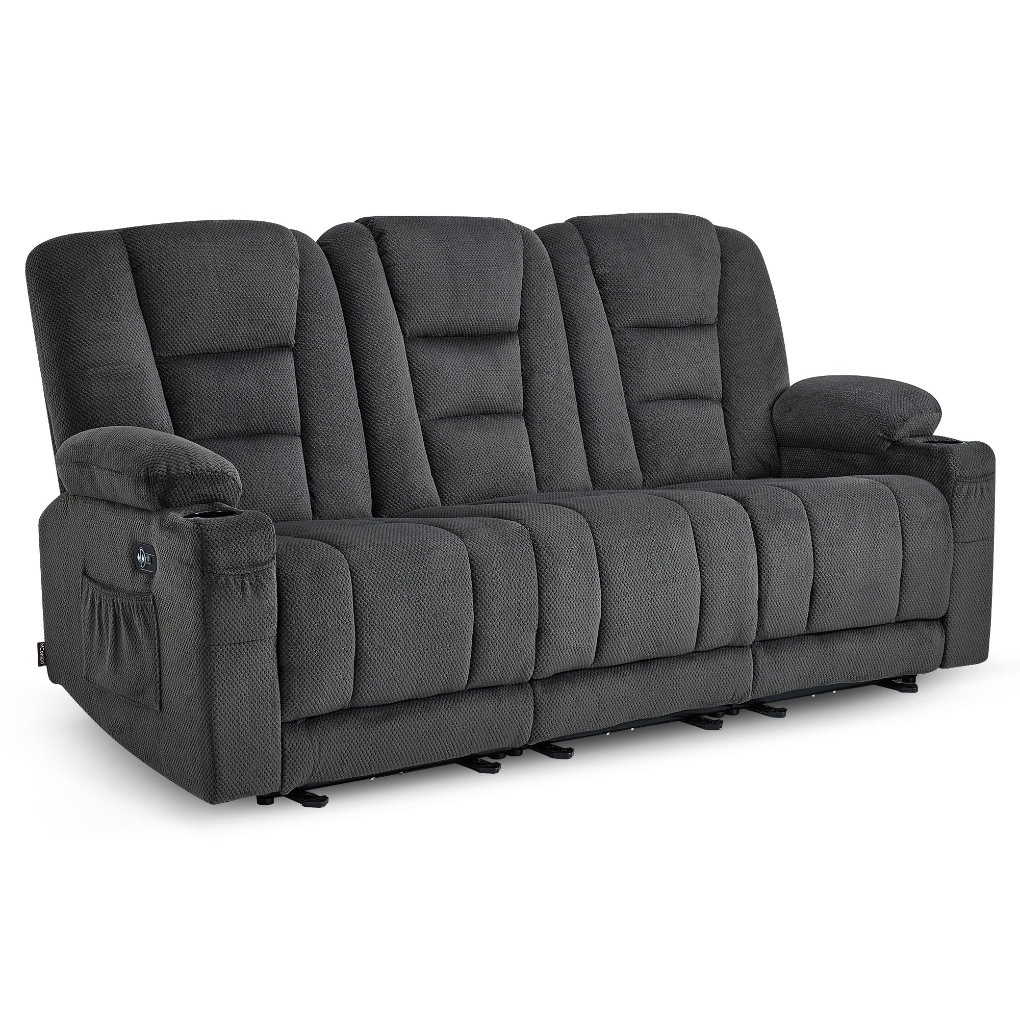 M MCombo Elektrisch Sofa mit Schlaffunktion, 2er/3er Relaxsofa mit Taste 150° Verstellbar, Kinosessel mit Liegefunktion, USB & Getränkehalter, 7009 (Grau)