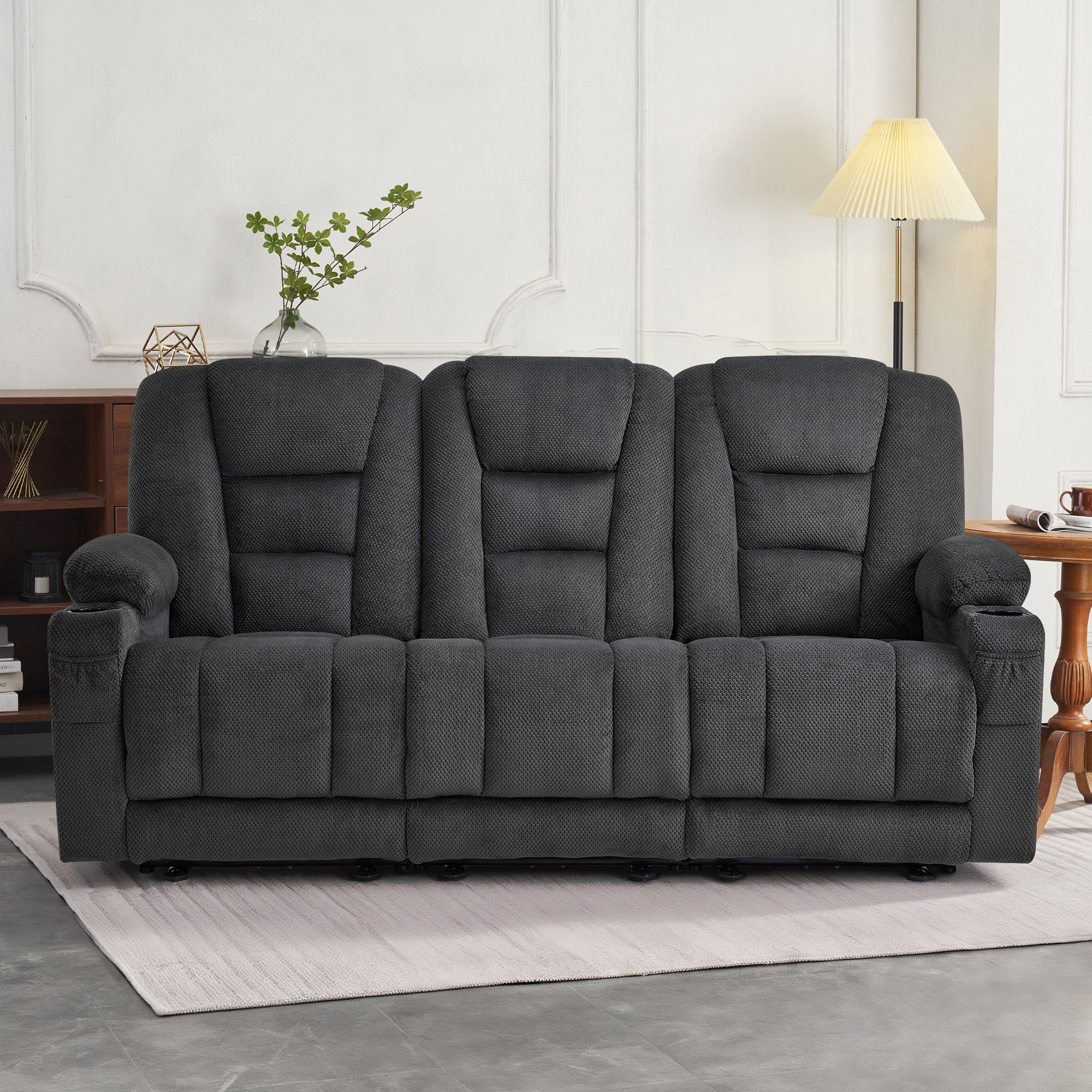 M MCombo Elektrisch Sofa mit Schlaffunktion, 2er/3er Relaxsofa mit Taste 150° Verstellbar, Kinosessel mit Liegefunktion, USB & Getränkehalter, 7009 (Grau)