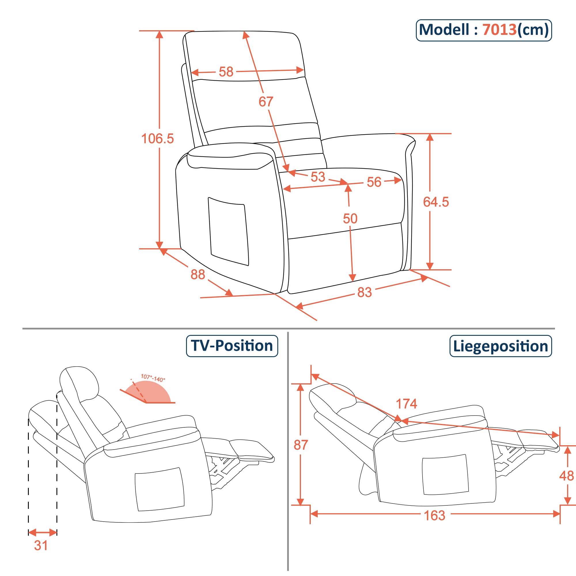 M MCombo Relaxing Chair TV Chair with Reclining Function Manual, Massage Chair with Heat Function, TV Chair with Rocking Function &amp; Swivel Function, 270° Rotatable, Living Room Bedroom, 7013 