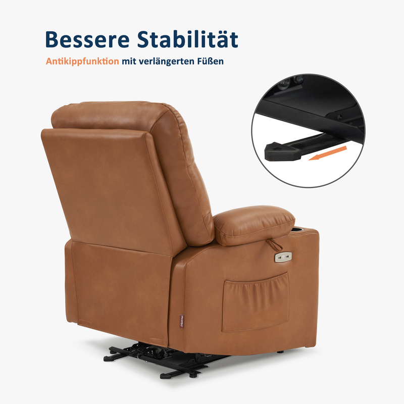 M MCombo Relaxsessel mit Liegefunktion, Fernsehsessel elektrisch verstellbar, TV Sessel, Recliner Chair, atmungsaktiver Kunstleder, USB & Getränkehalter, Wohnzimmer, Braun 7033