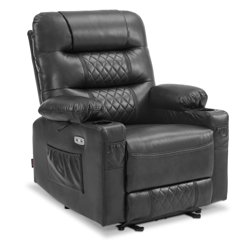 M MCombo Relaxsessel mit Liegefunktion, Fernsehsessel elektrisch verstellbar, TV Sessel, Recliner Chair, atmungsaktiver Kunstleder, USB & Getränkehalter, Wohnzimmer, Braun 7033