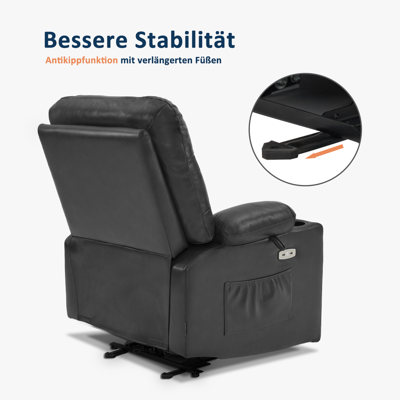 M MCombo Relaxsessel mit Liegefunktion, Fernsehsessel elektrisch verstellbar, TV Sessel, Recliner Chair, atmungsaktiver Kunstleder, USB & Getränkehalter, Wohnzimmer, Braun 7033