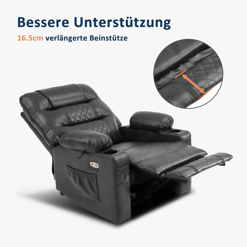 M MCombo Relaxsessel mit Liegefunktion, Fernsehsessel elektrisch verstellbar, TV Sessel, Recliner Chair, atmungsaktiver Kunstleder, USB & Getränkehalter, Wohnzimmer, Braun 7033